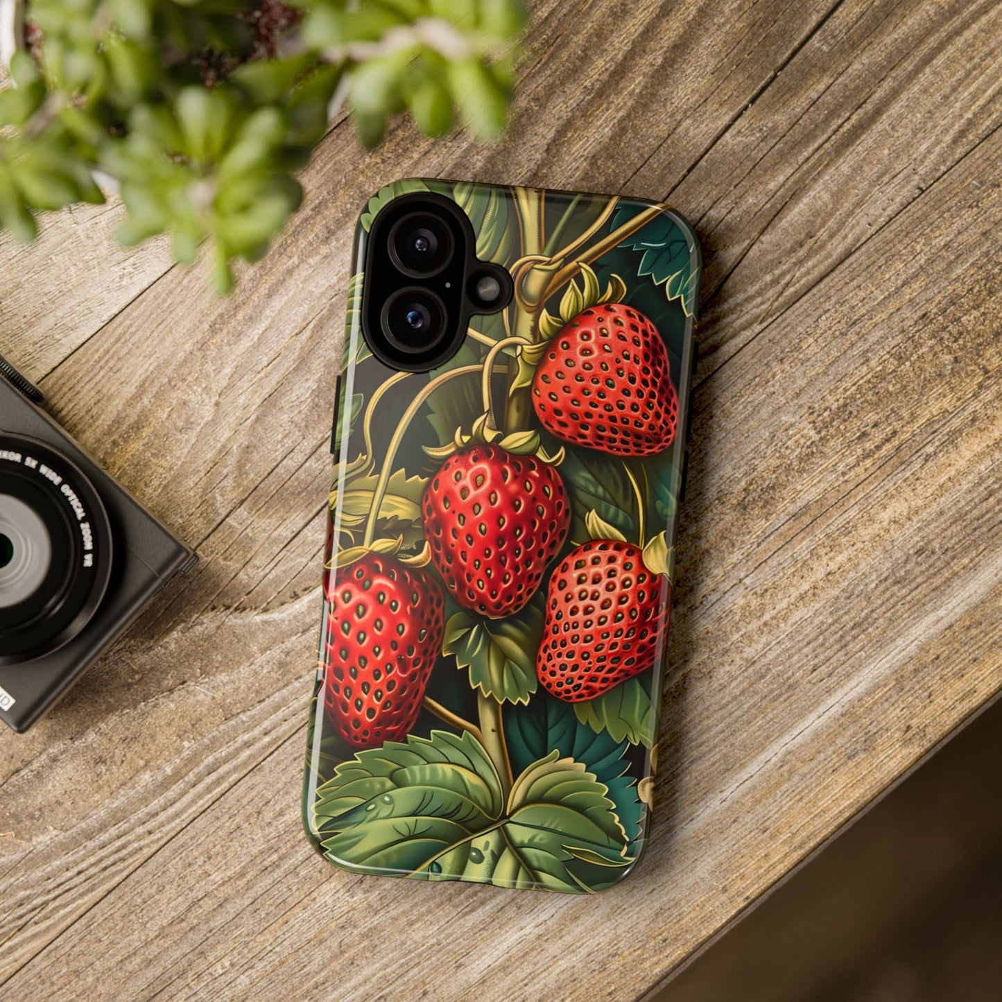 Strawberry Phone Case, Tough Berry Case, Floral Phone Cover, Cute Smartphone Shell, Nature-Inspired Gift