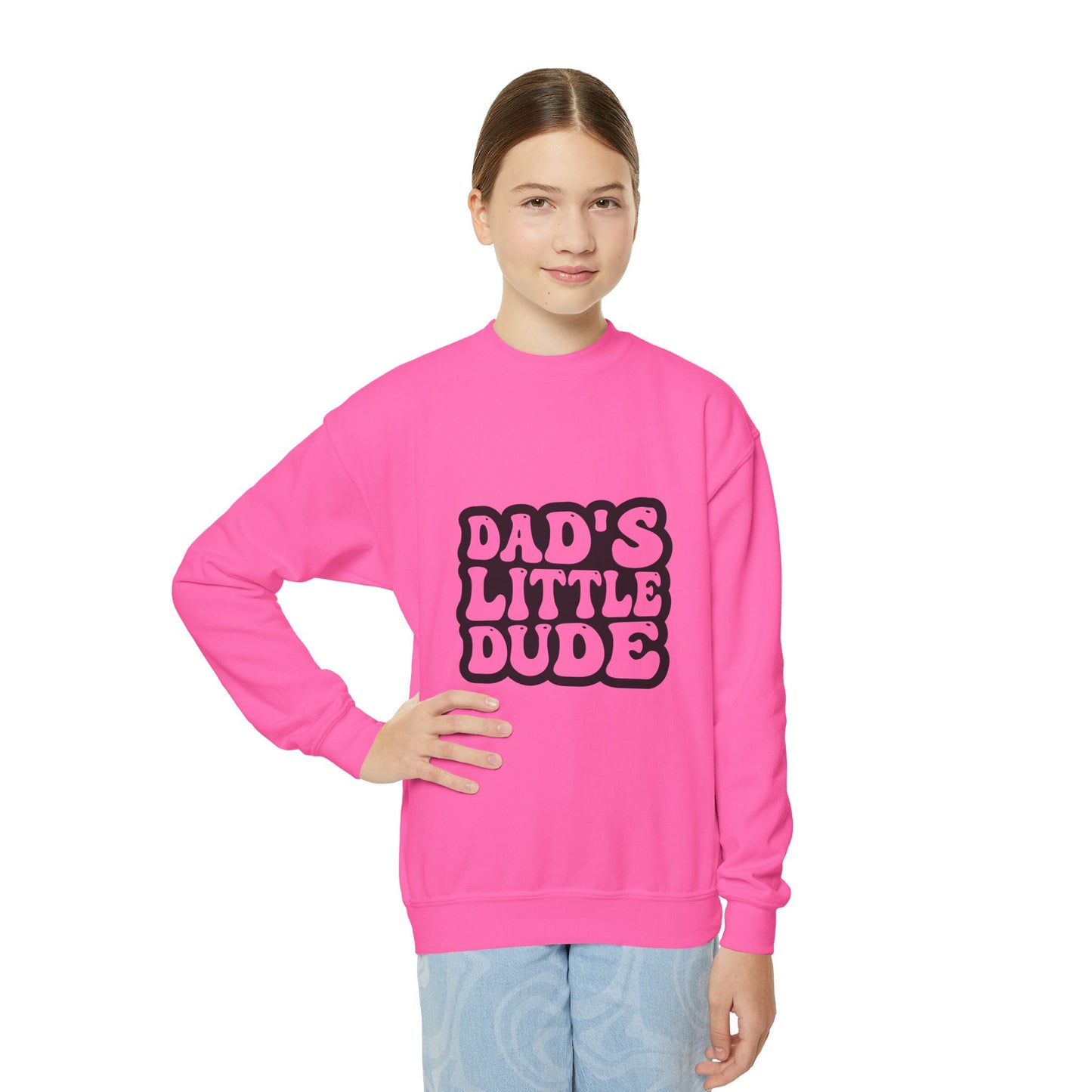 Youth Crewneck Sweatshirt - 'Dad's Little Dude' Funny Gift for Boys