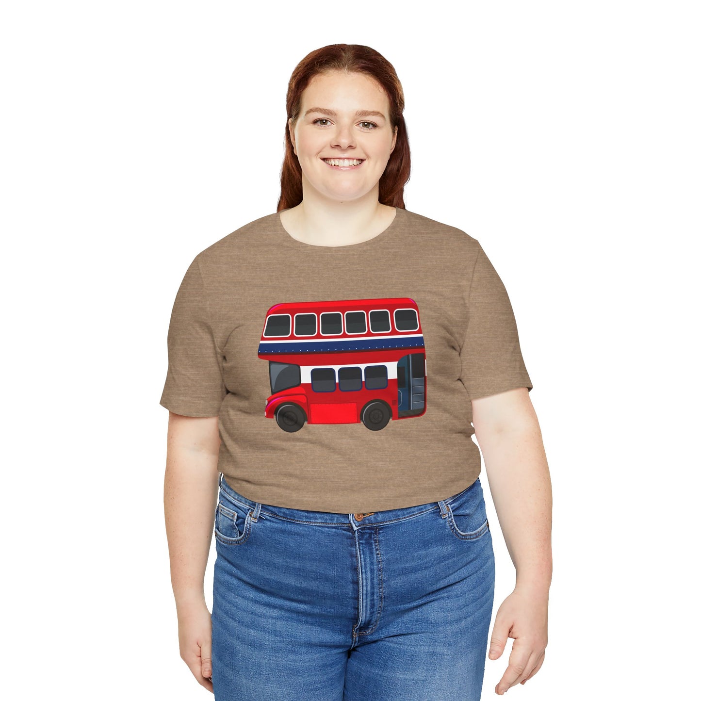 Unisex Jersey Short Sleeve Tee - London Transport English Bus - Iconic Red Double-Decker