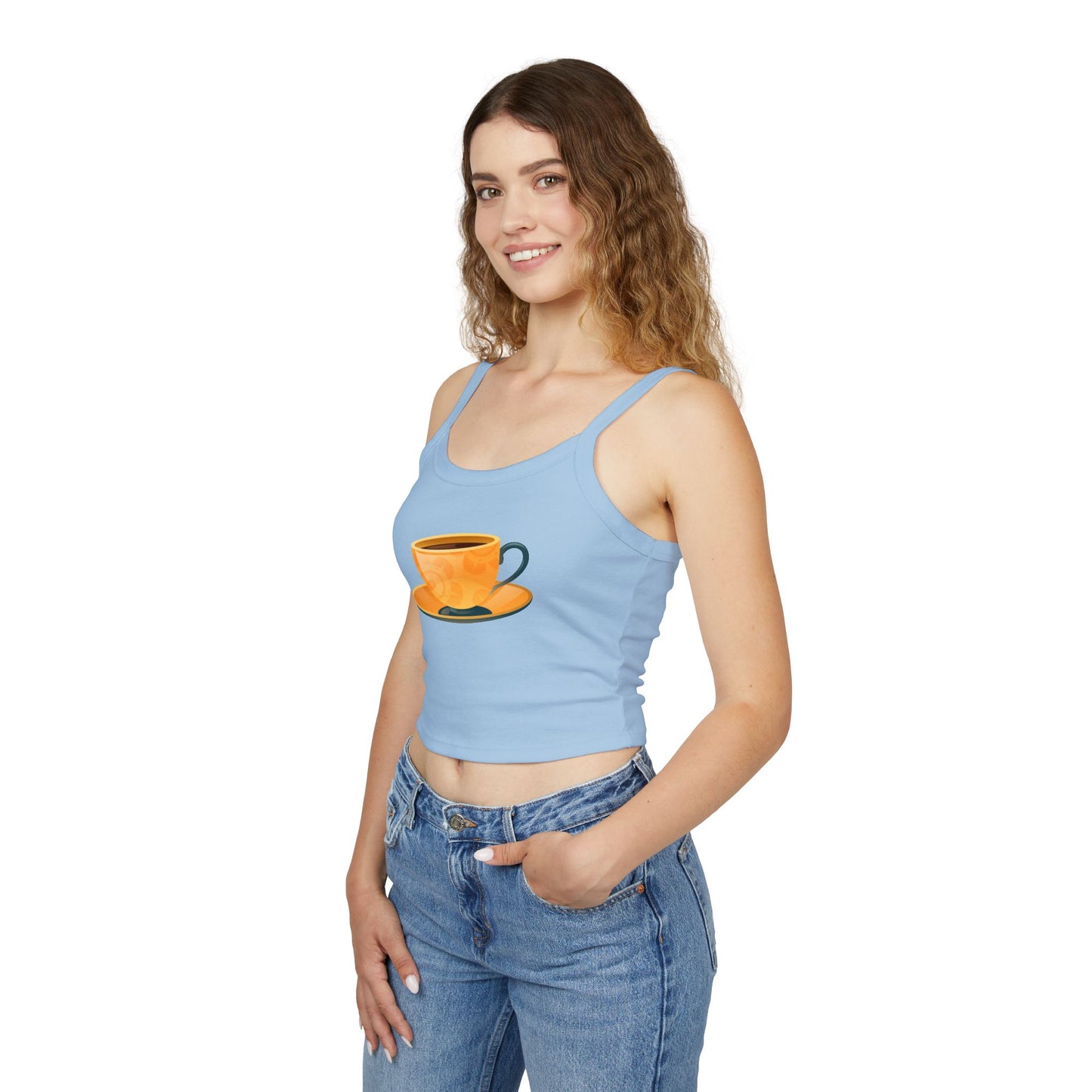 Women's Spaghetti Strap Tank Top - Classic British Tea Kettle - Timeless Elegance in Tea Time