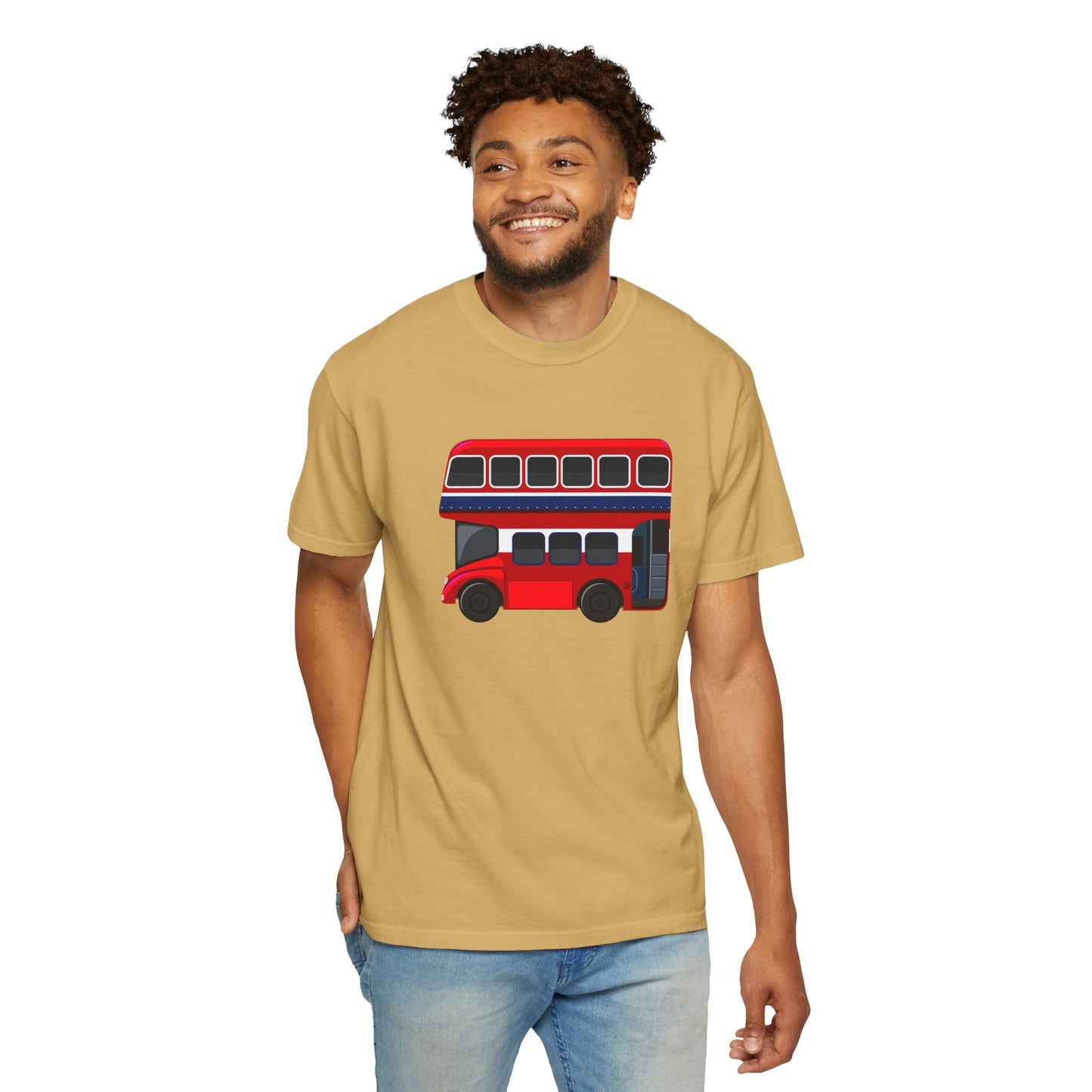 London Transport - Iconic Red Double-Decker Breathable Unisex Garment-Dyed T-shirt