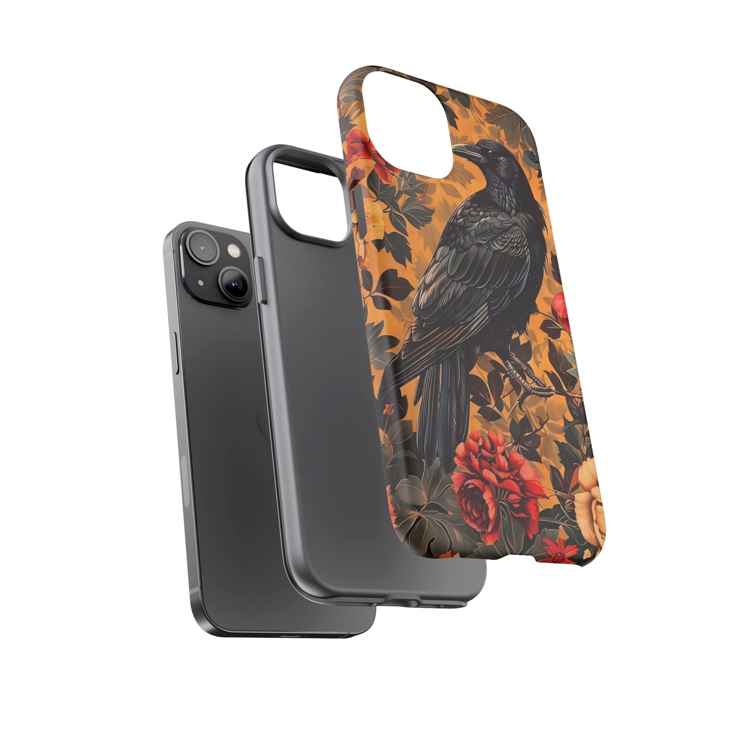 Raven Floral Phone Case - Tough Cases, Blackbird Decor, Gift for Nature Lovers, Bird Themed Accessories, Unique Phone Cover