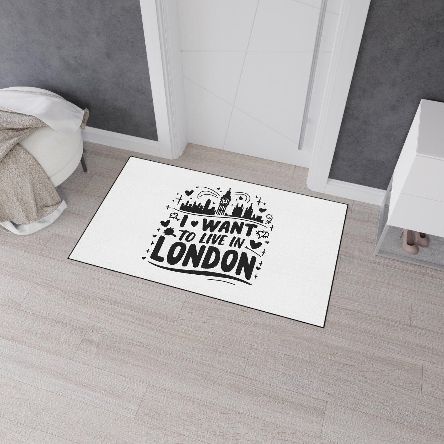 I Want to Live in London Heavy Duty Floor Mat, Inspirational Home Decor, Welcome Mat, Gift for London Lovers, Indoor Outdoor Rug