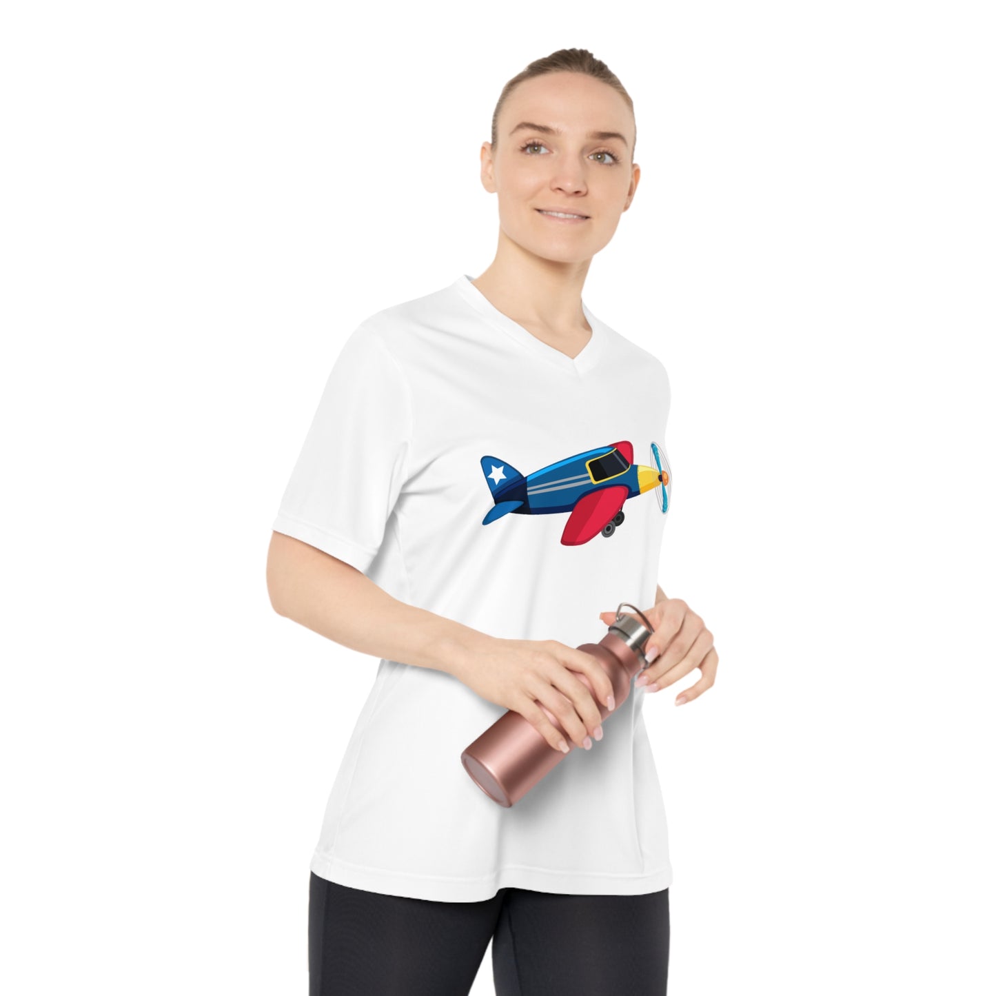 Women's Performance V-Neck T-Shirt - Retro Airplane Design for Aviation Enthusiasts
