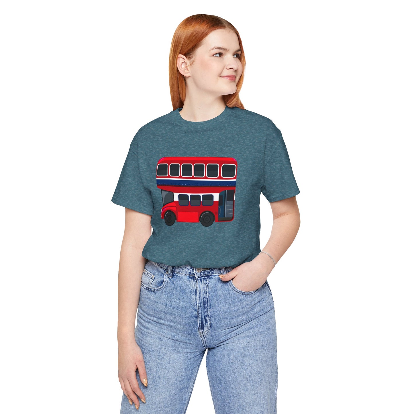 Unisex Jersey Short Sleeve Tee - London Transport English Bus - Iconic Red Double-Decker