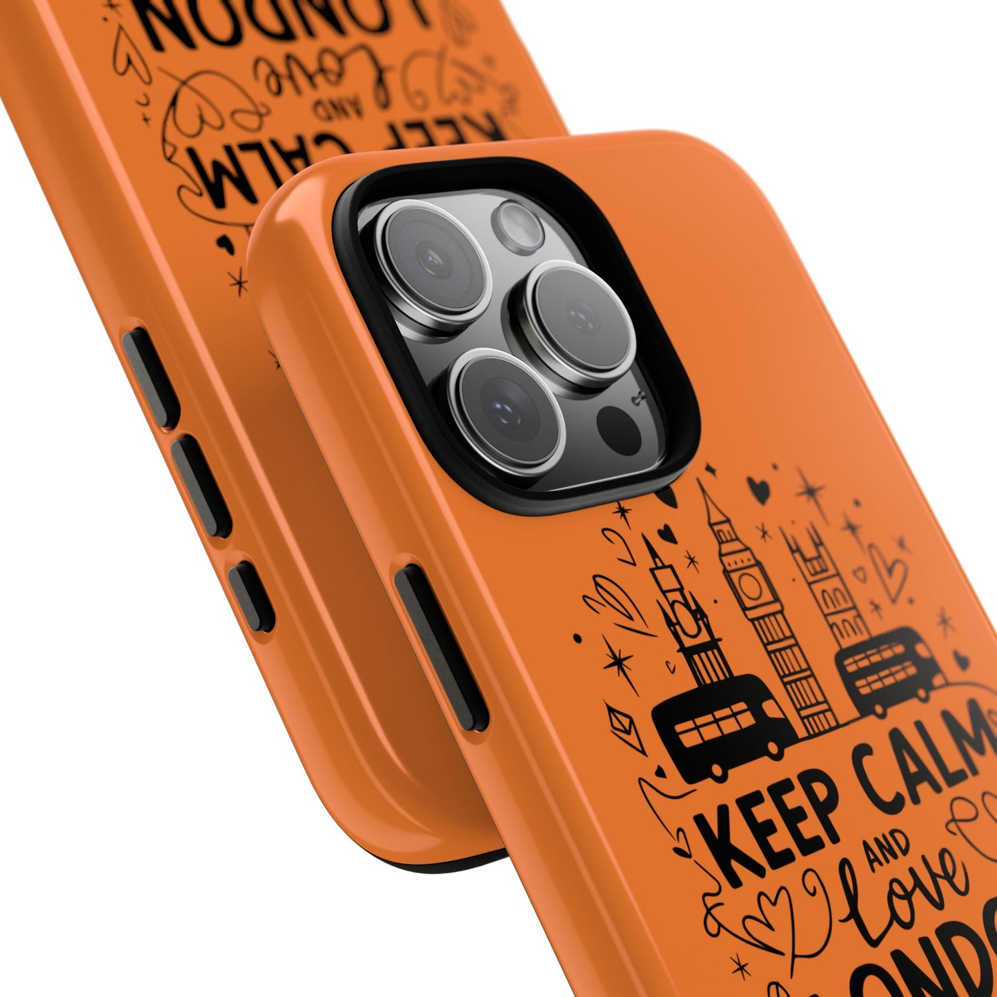 London-Themed Phone Case: Keep Calm and Love London, UK Souvenir, Travel Gift, City Lover, Smartphone Accessories, Orange Design