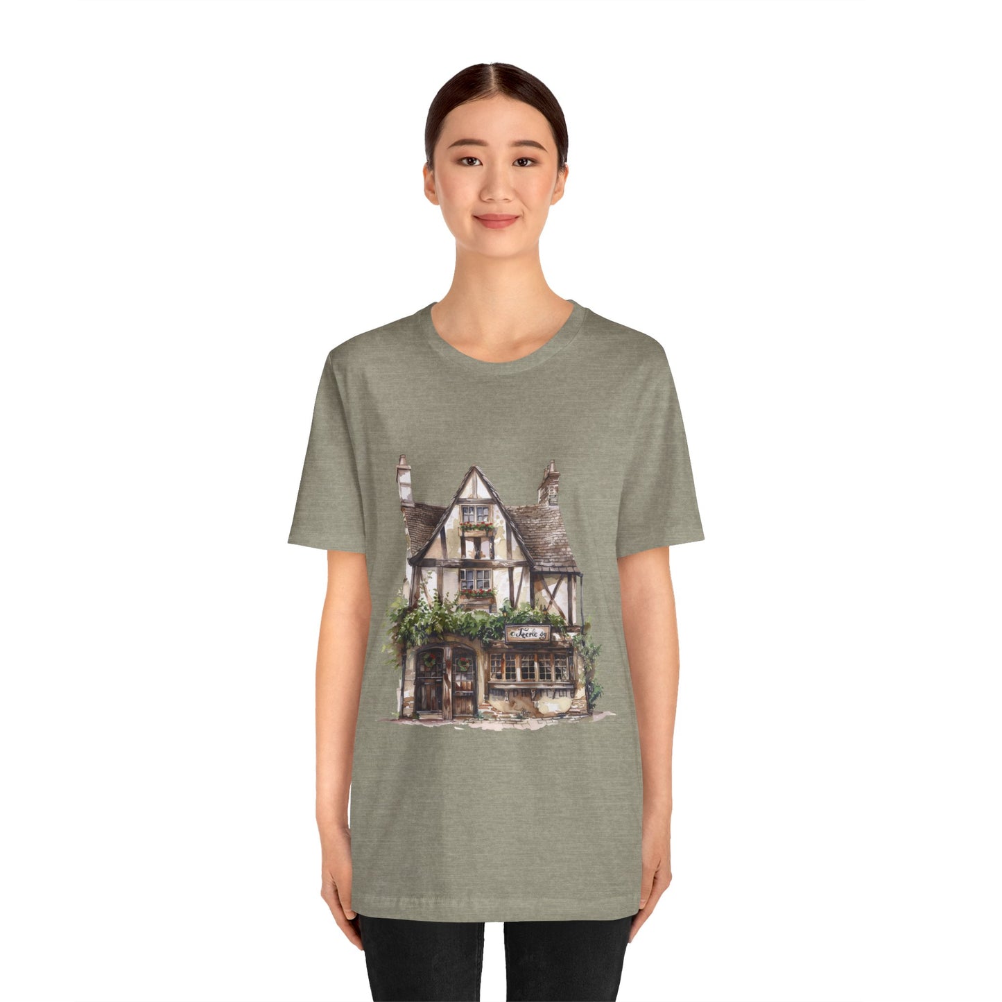 Unisex Jersey Short Sleeve Tee - Cottages & Cobblestones - A British Village Dream