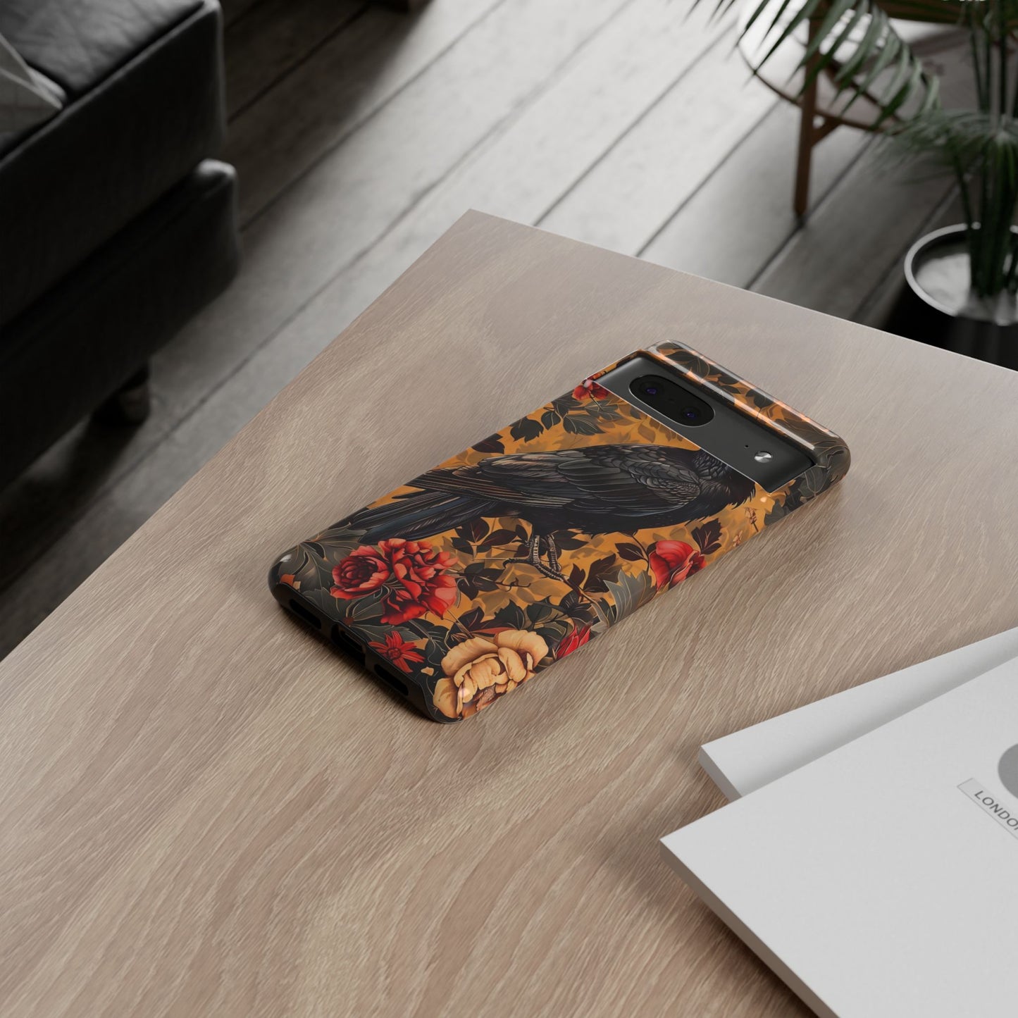 Raven Floral Phone Case - Tough Cases, Blackbird Decor, Gift for Nature Lovers, Bird Themed Accessories, Unique Phone Cover