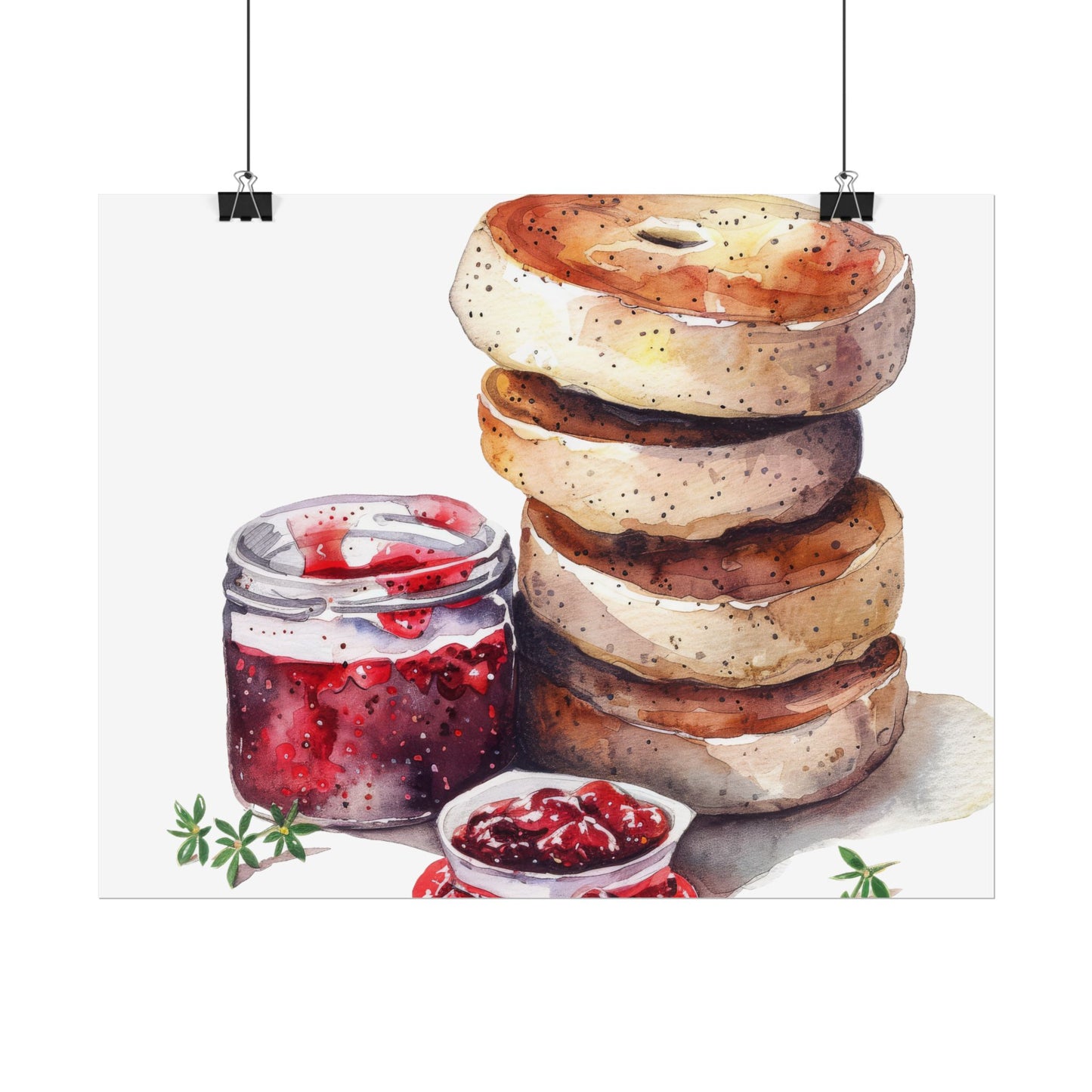 Breakfast Bagel Art Print, Foodie Decor, Kitchen Wall Art, Rolled Poster, Unique Food Gift, Home Cooking Decor