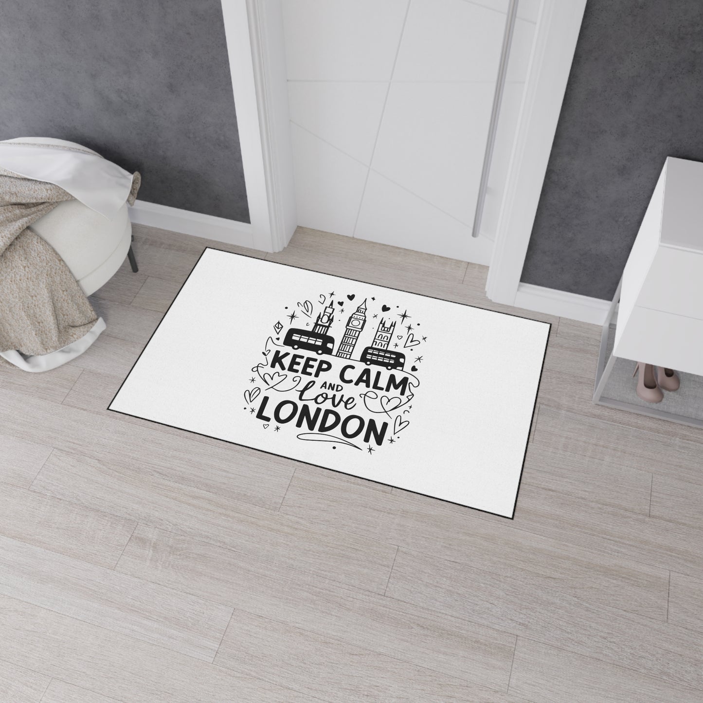 London-Themed Heavy Duty Floor Mat, Keep Calm and Love London Welcome Mat, Home Decor, Floor Fashion, Indoor/Outdoor Rug