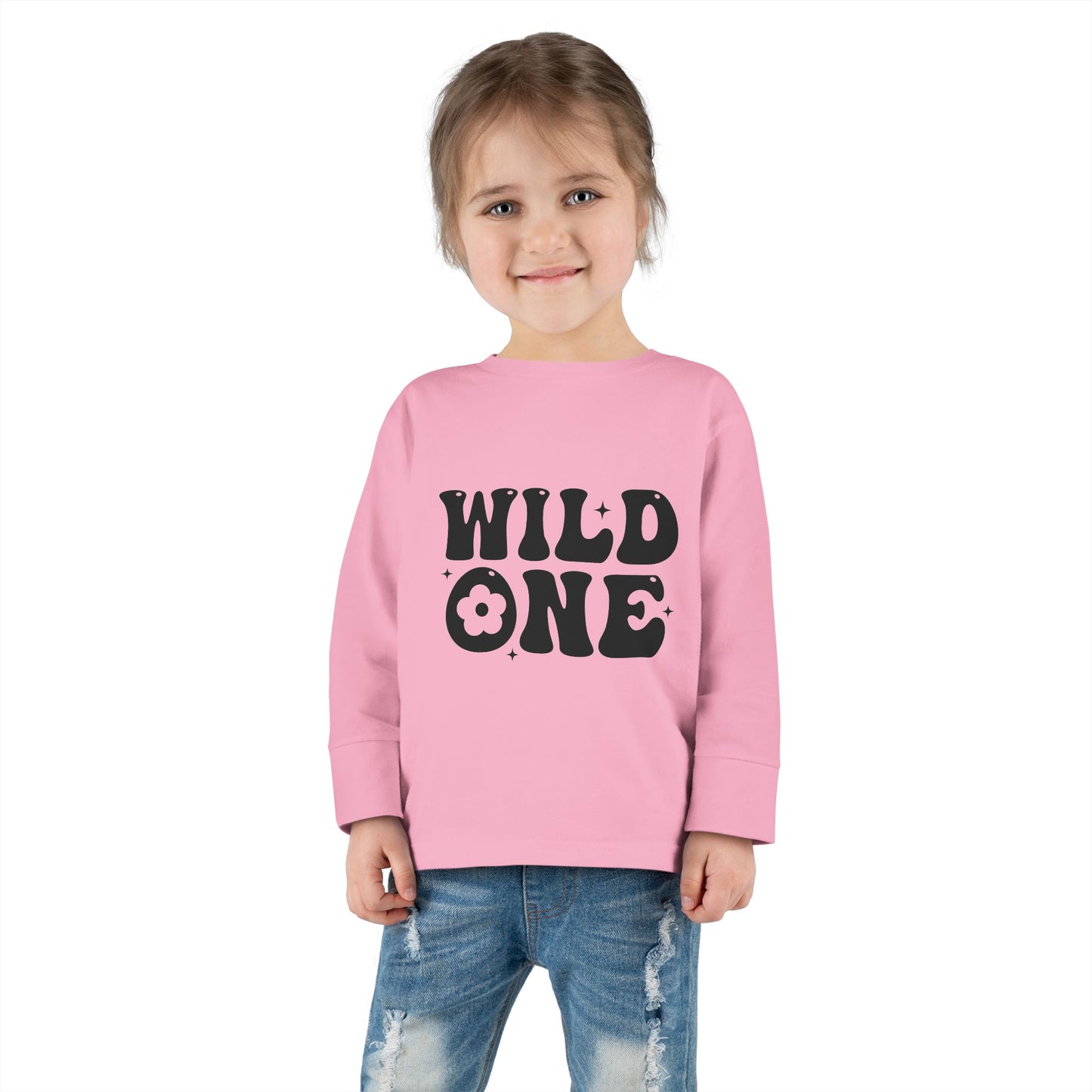 Wild One Toddler Long Sleeve Tee - Playful Gray Shirt for Adventurous Kids