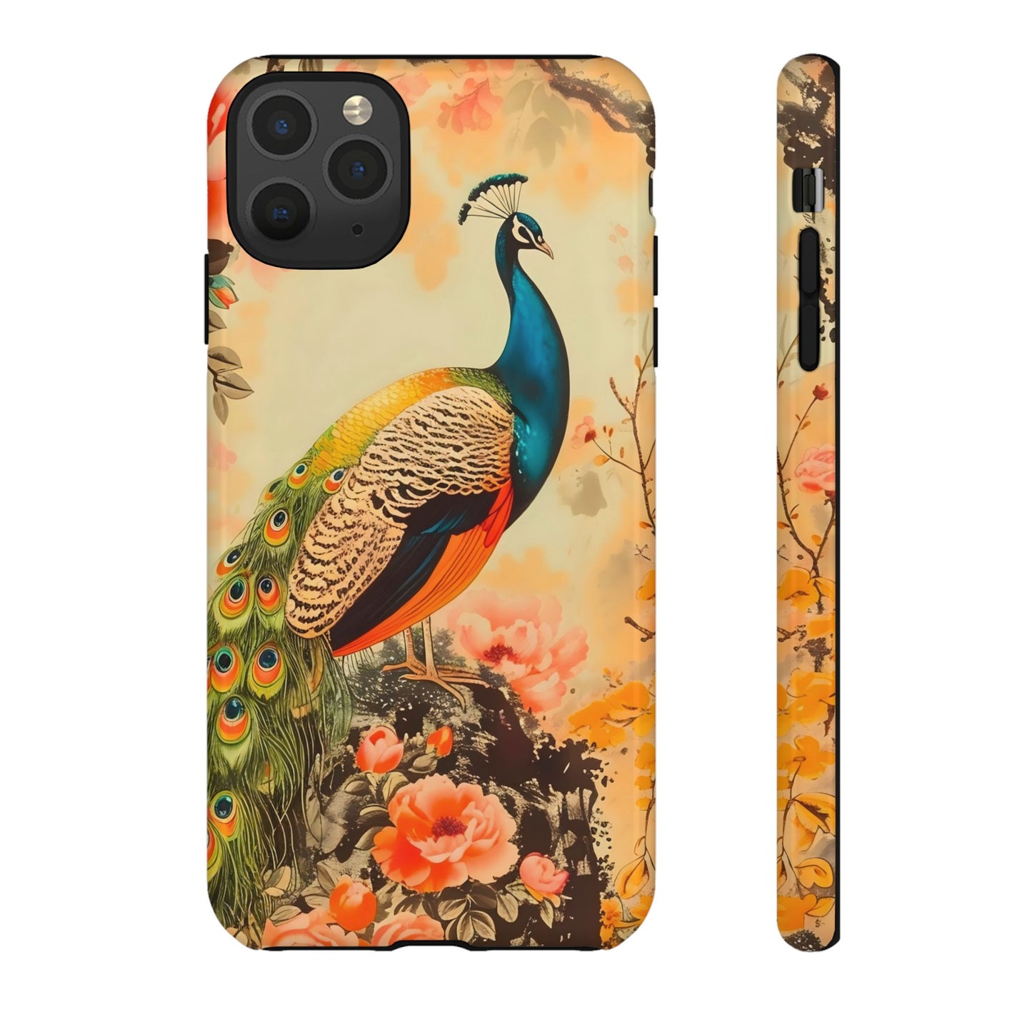 Peacock Phone Case, Tough Phone Cover, Unique Phone Accessory, Floral Design, Gift for Bird Lovers, Spring Decor