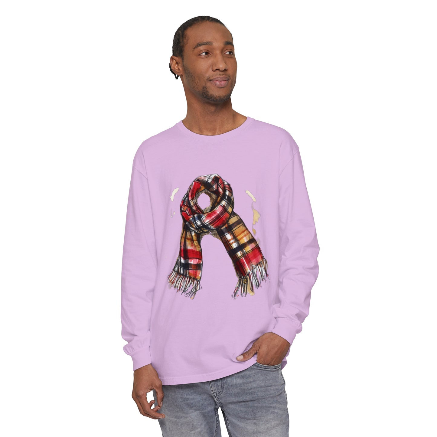Unisex Garment-dyed Long Sleeve T-Shirt - Plaid British Scarf - Timeless Style and Classic Elegance