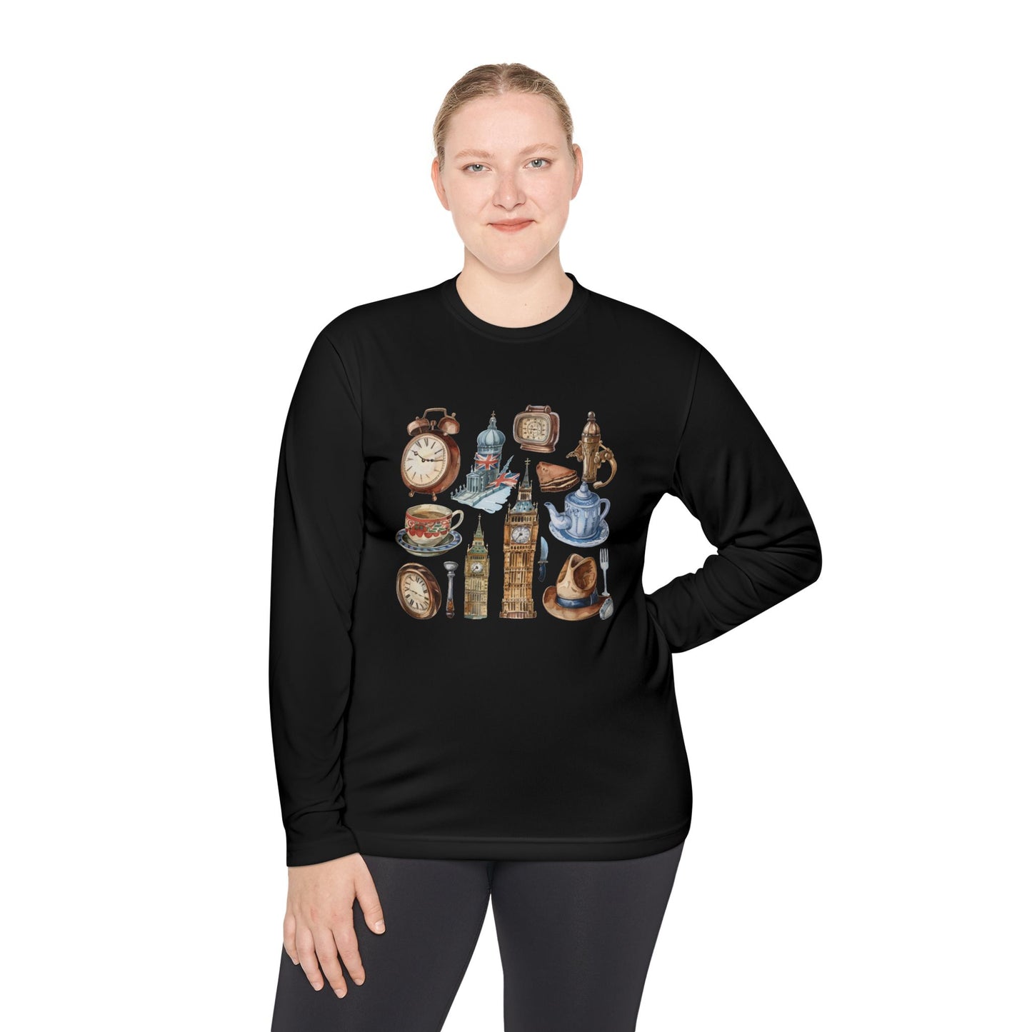 Unisex Lightweight Long Sleeve Tee - Nostalgic England - Vintage Symbols & Icons
