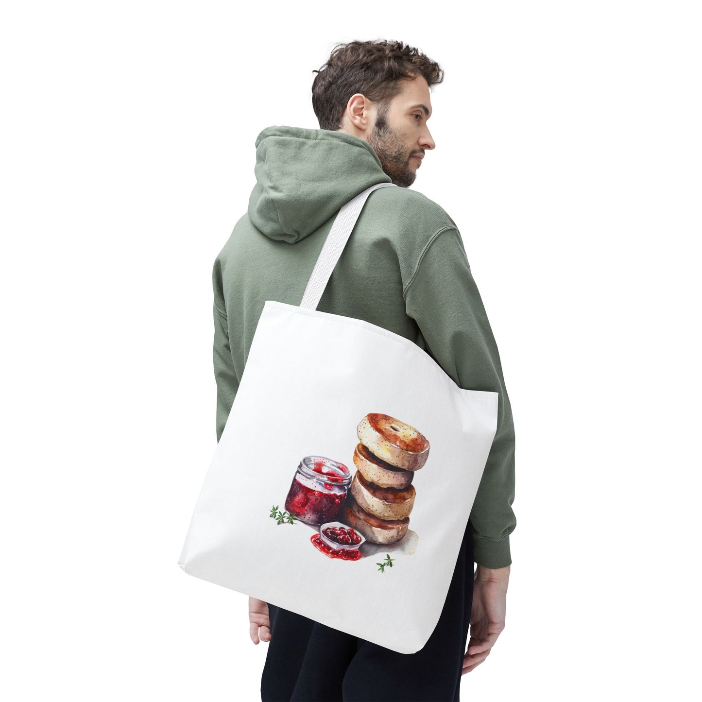 Delightful Donut Tote Bag, Fun Tote, Foodie Gift, Jam & Bagels Design, Shopping Bag, Bakery Lover Gift