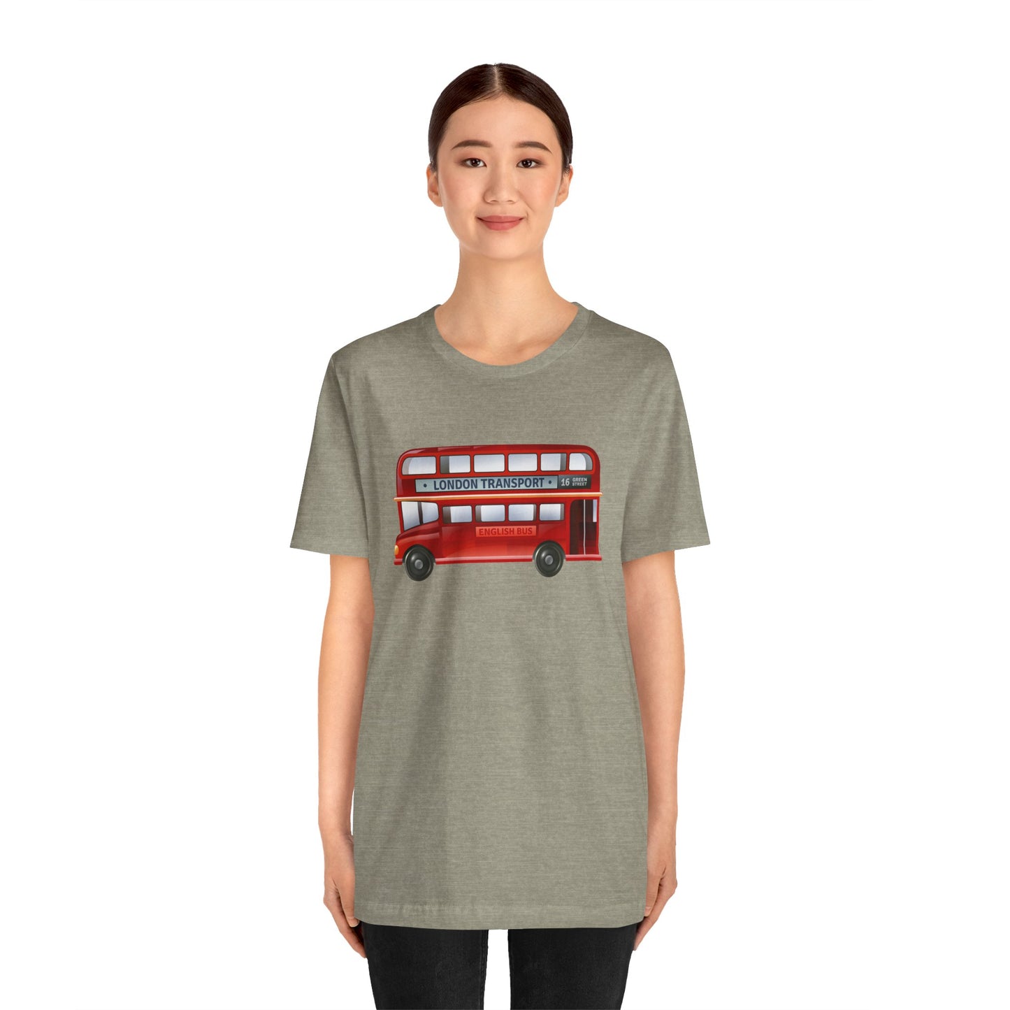 Unisex Jersey Short Sleeve Tee - London Transport English Bus - Iconic Red Double-Decker