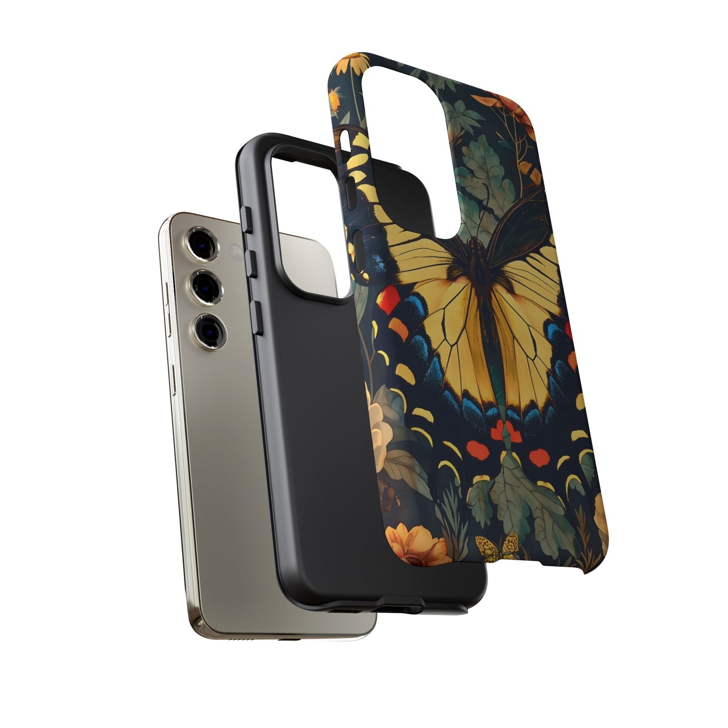 Butterfly Floral Phone Case, Art-inspire Tough Case, Gift for Nature Lovers, Butterfly Pattern Cover, Eco-Friendly Mobile Accessory