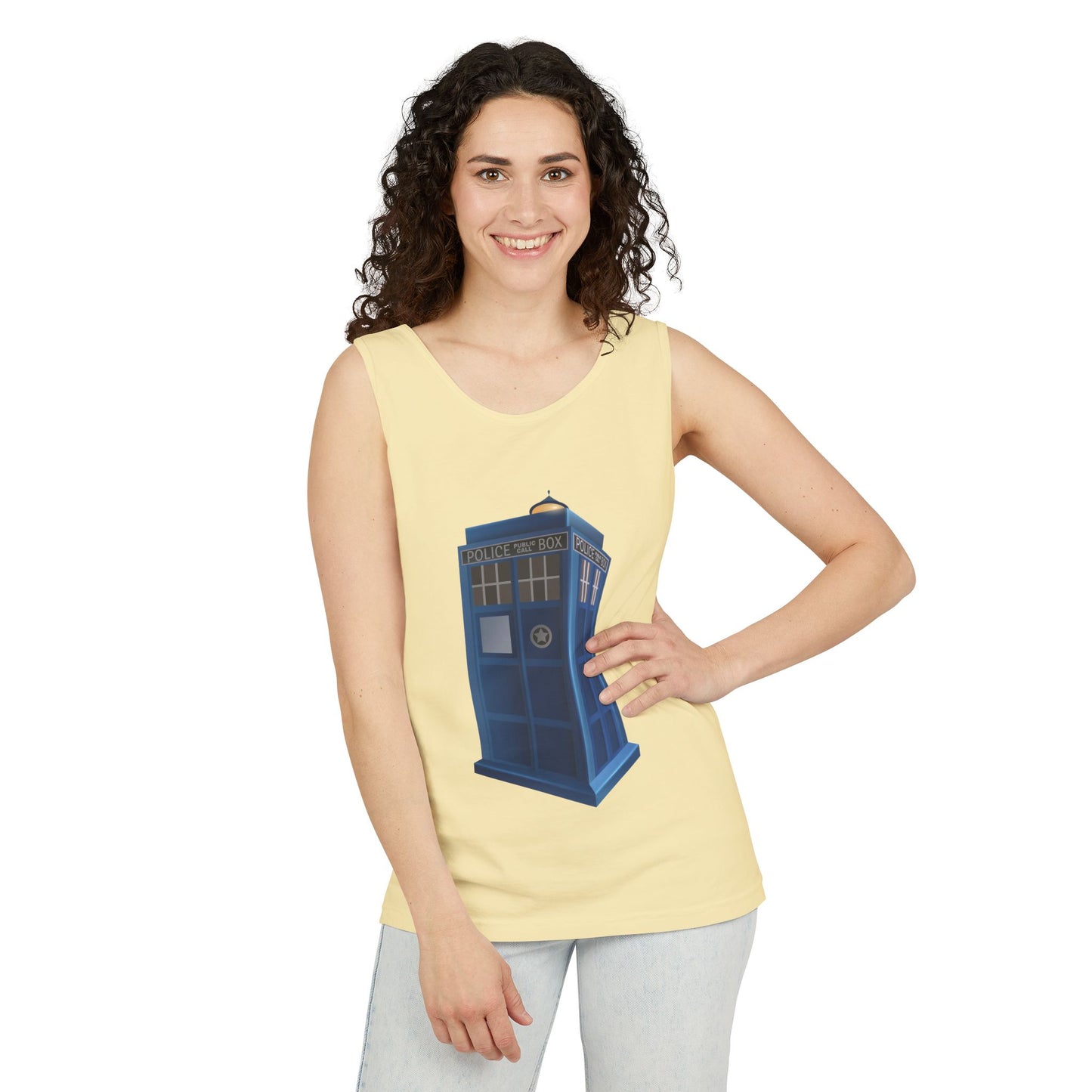 Unisex Garment-Dyed Tank Top - British Police Public Call Box - Iconic TARDIS Design