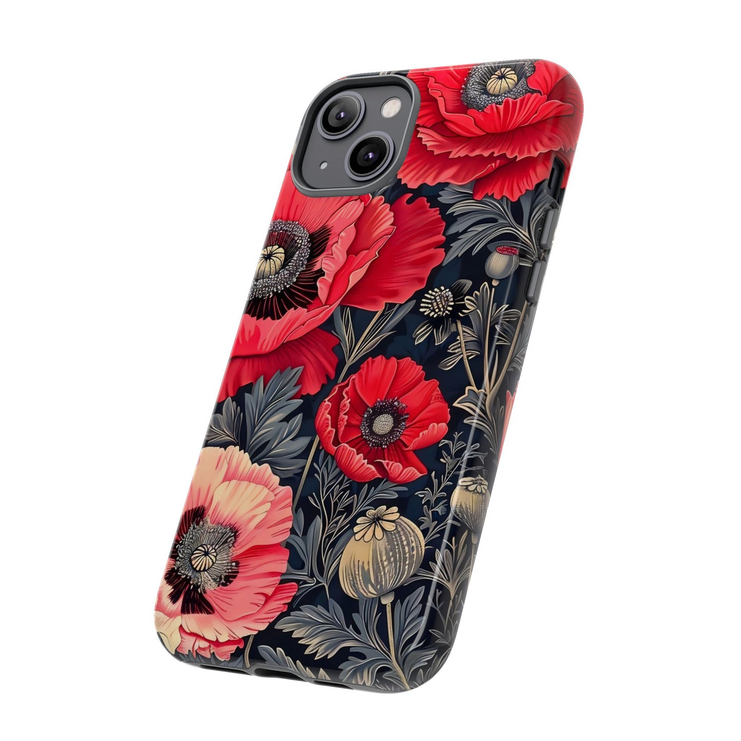 Floral Phone Case with Artistic Poppies, Tough Cases, Flower Design, Nature Lover Gift, Customizable Mobile Cover, Stylish Phone Accessories
