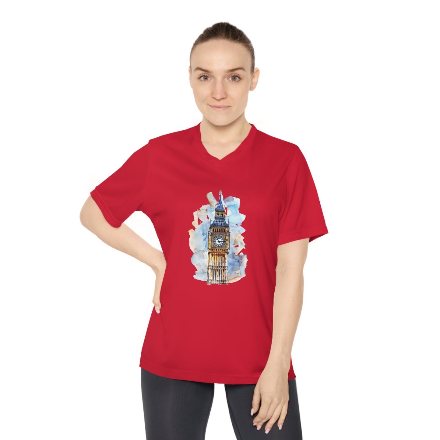 Women's Performance V-Neck T-Shirt - London's Big Ben Landmark Painting