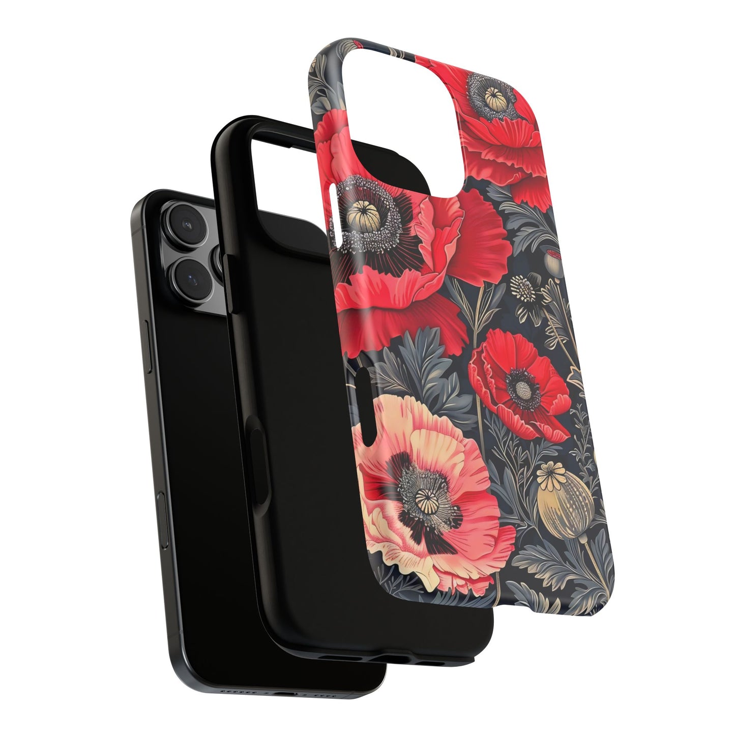 Floral Phone Case with Artistic Poppies, Tough Cases, Flower Design, Nature Lover Gift, Customizable Mobile Cover, Stylish Phone Accessories