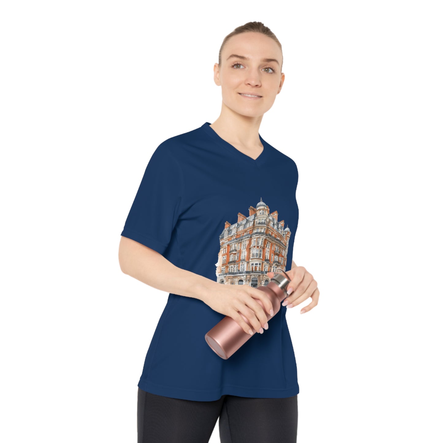 Women's Performance V-Neck T-Shirt - Architectural Print - Classic British Architecture - Elegant Historic Building