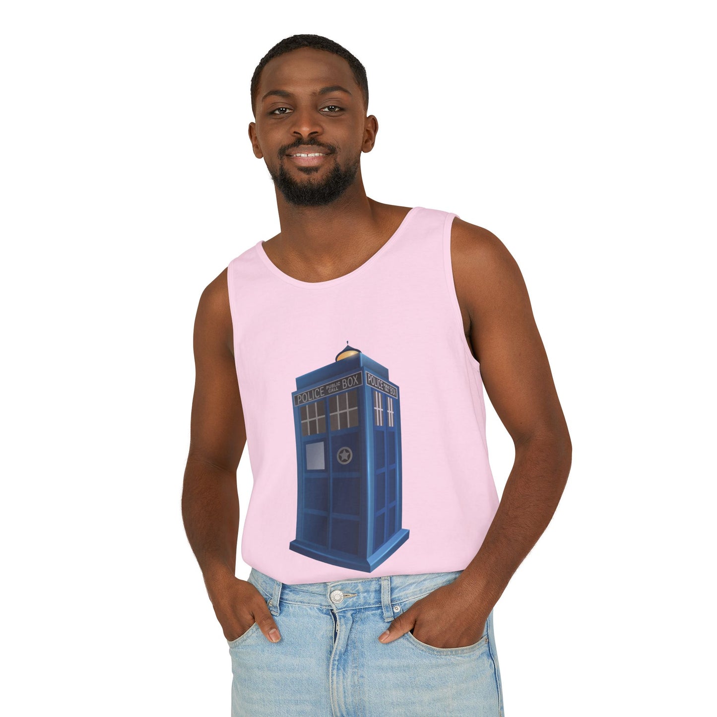 Unisex Garment-Dyed Tank Top - British Police Public Call Box - Iconic TARDIS