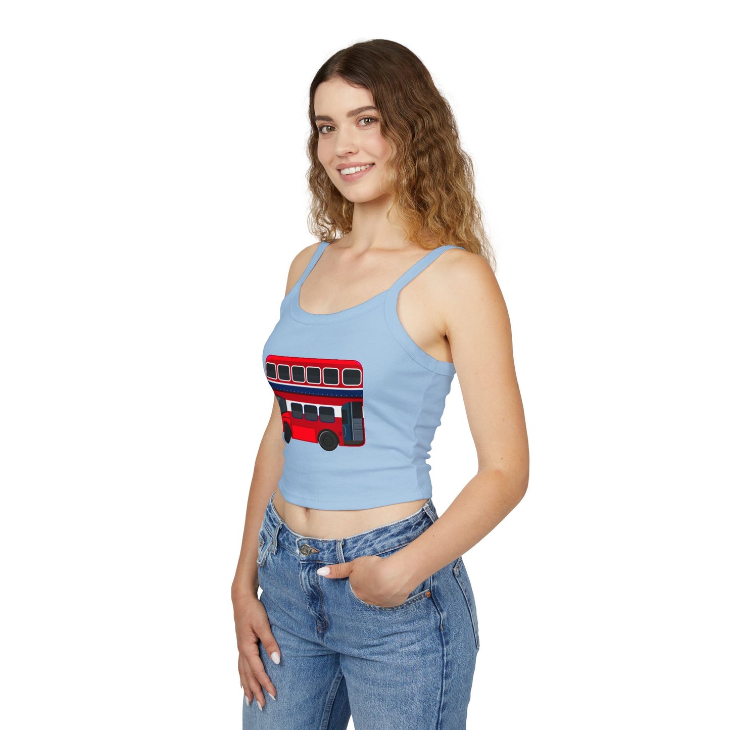 Women's Spaghetti Strap Tank Top - Iconic Red Bus Illustration Wall Decor