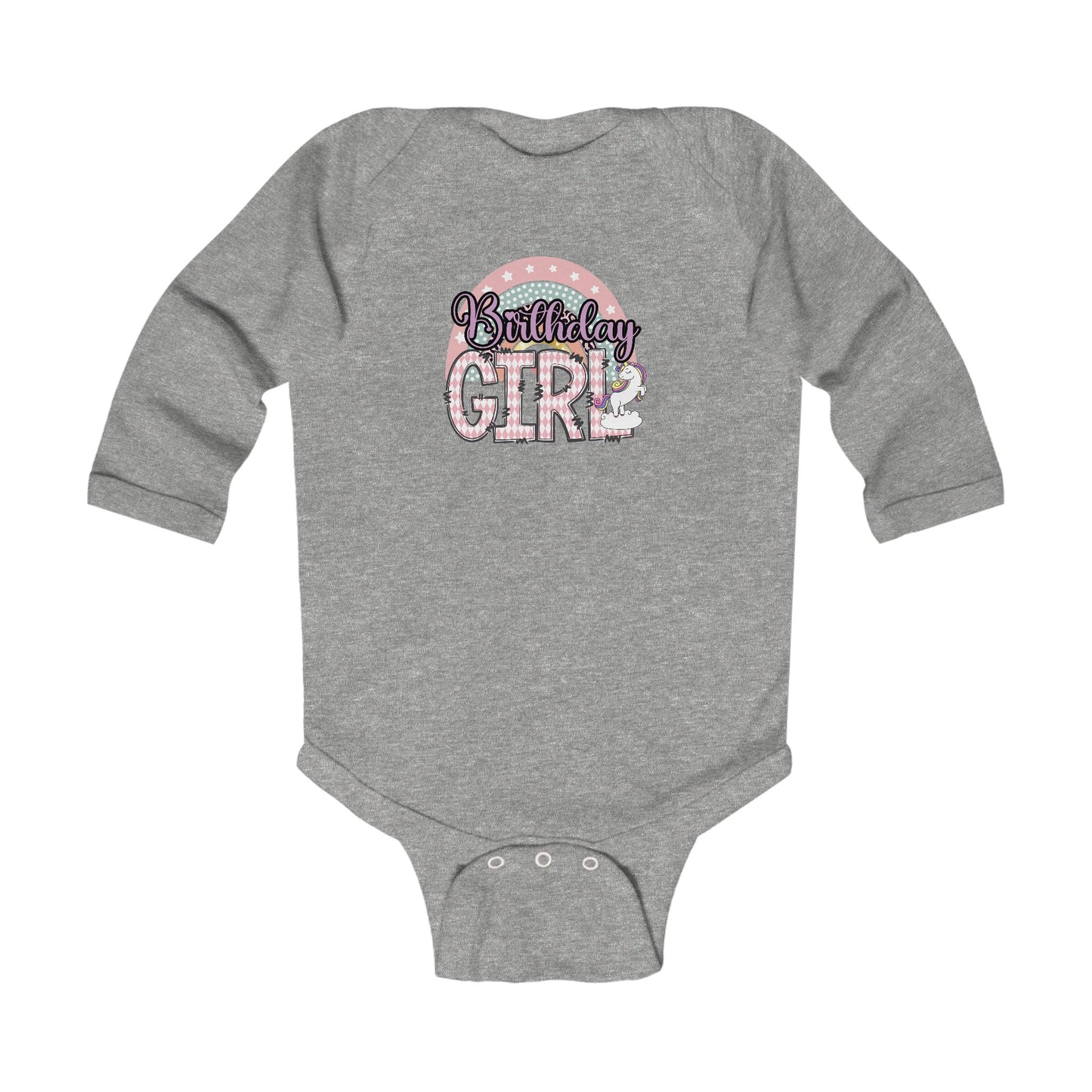Birthday Girl Infant Long Sleeve Bodysuit - Cute Grey Outfit for Celebrating Special Days