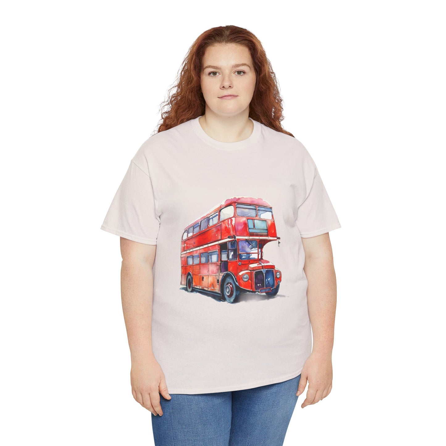 Unisex Heavy Cotton Tee - London Transport English Bus - Iconic Red Double-Decker