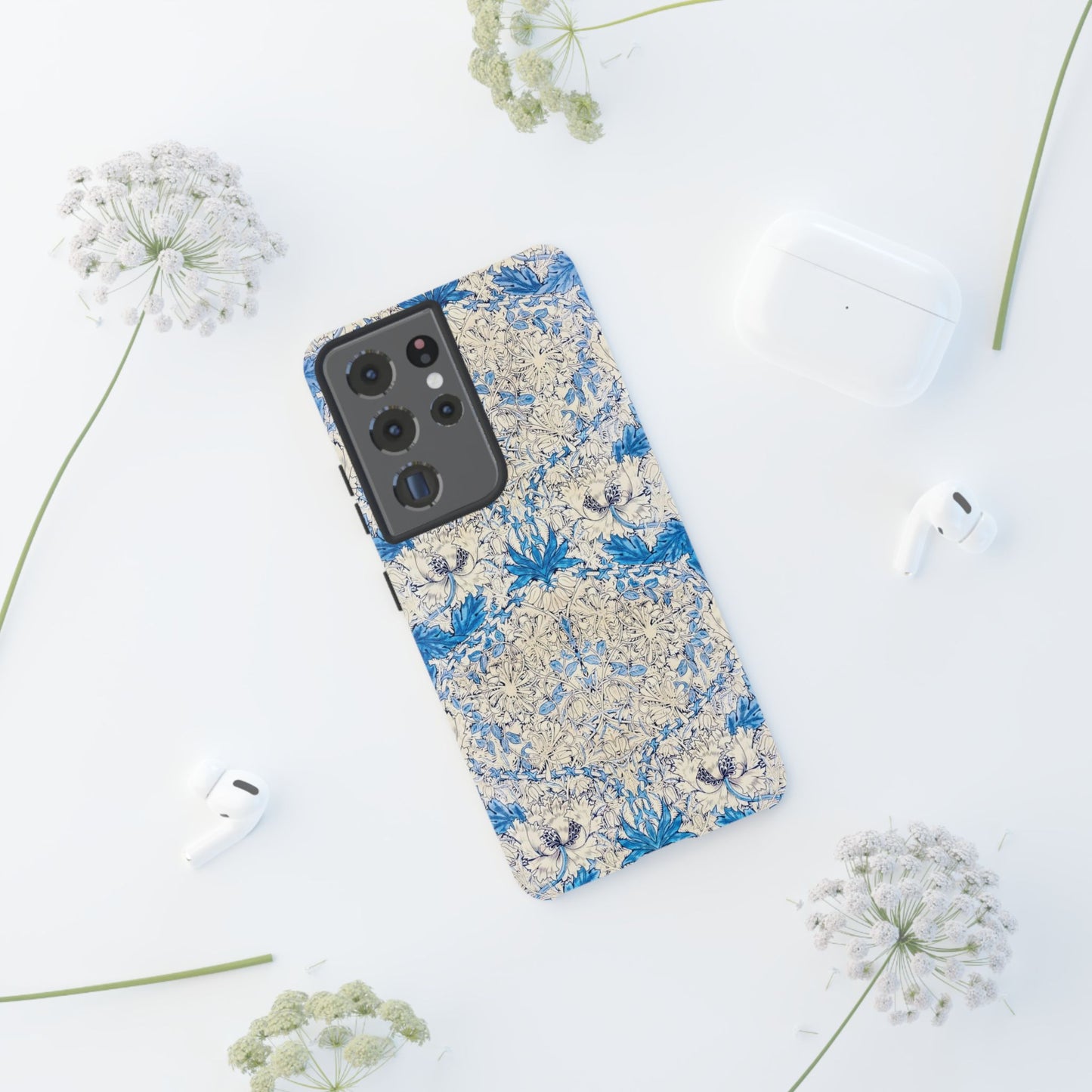 Elegant Floral Phone Case, Tough iPhone Cover, Stylish Mobile Protector, Blue Patterned Case, Unique Gift for Her