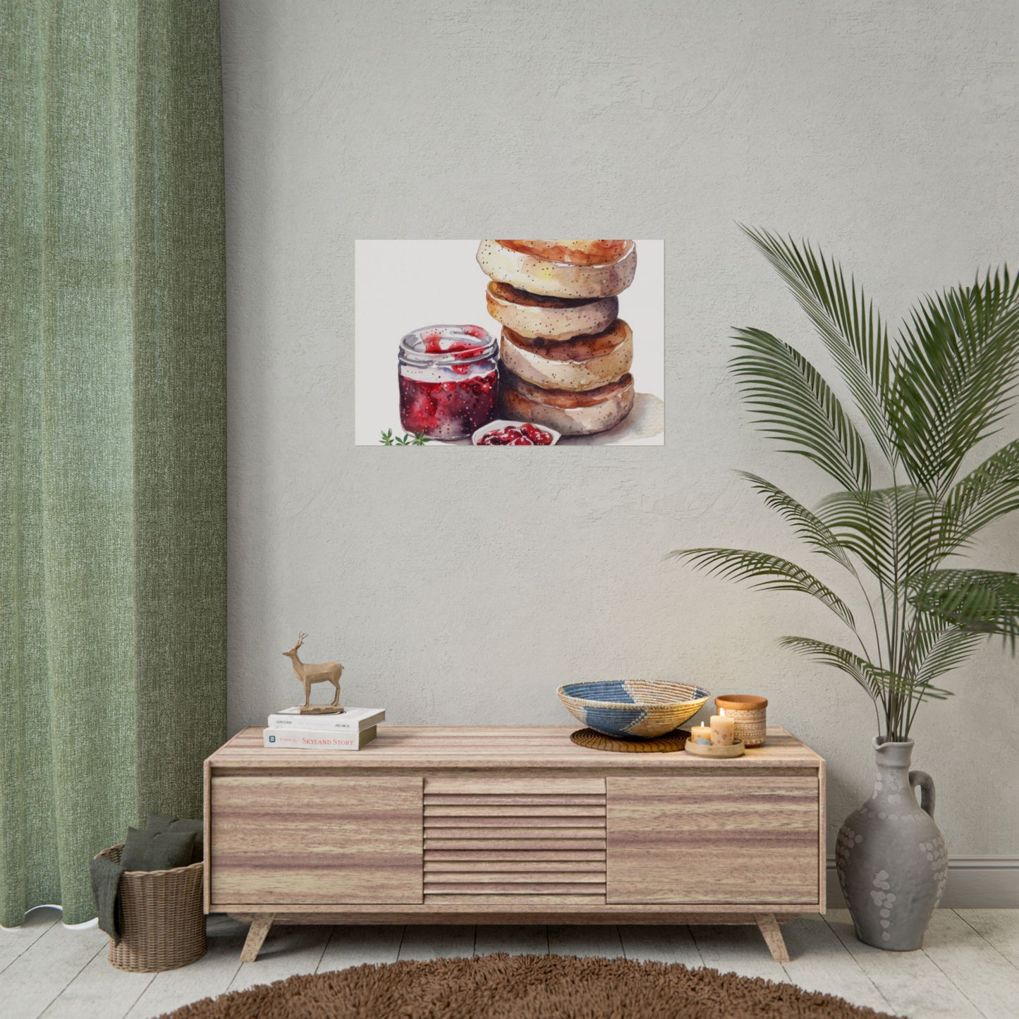 Breakfast Bagel Art Print, Foodie Decor, Kitchen Wall Art, Rolled Poster, Unique Food Gift, Home Cooking Decor