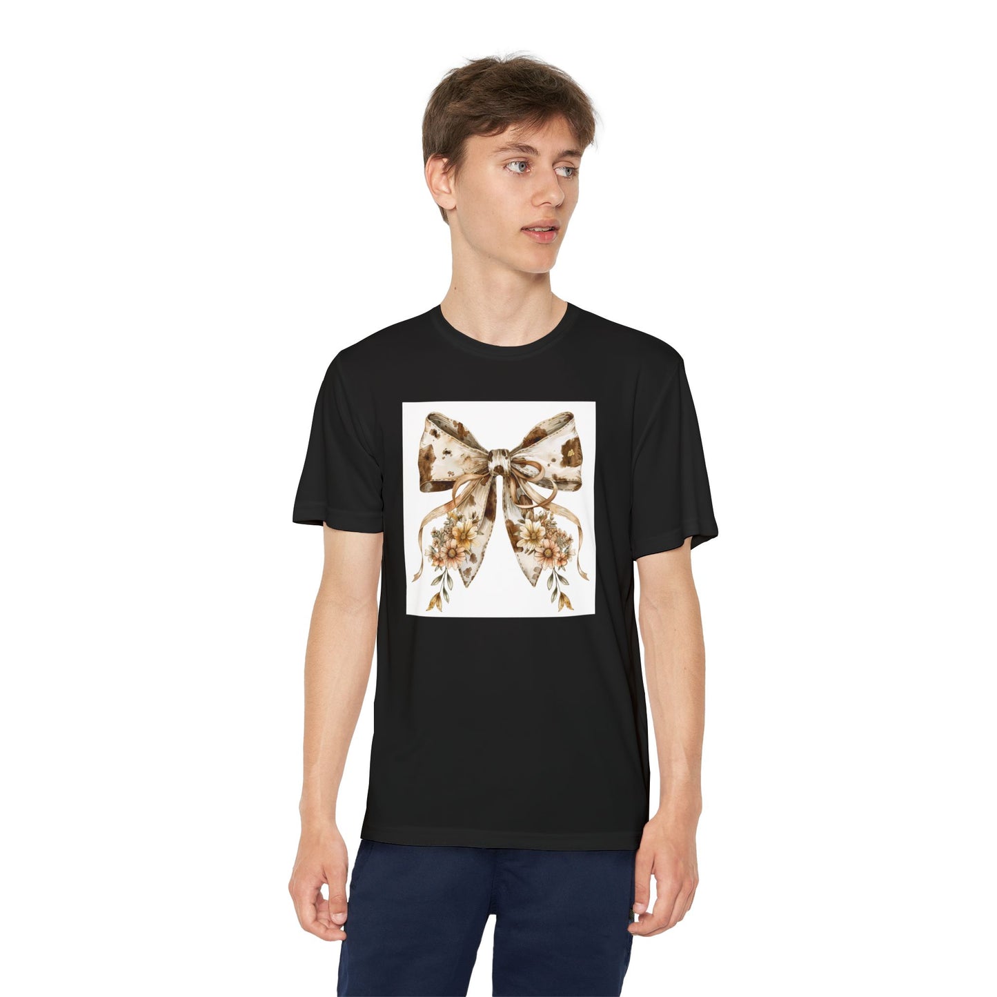 Youth Tee - Country Style Cow Print Bow with Wildflowers - Cute and Stylish T-Shirt for Kids