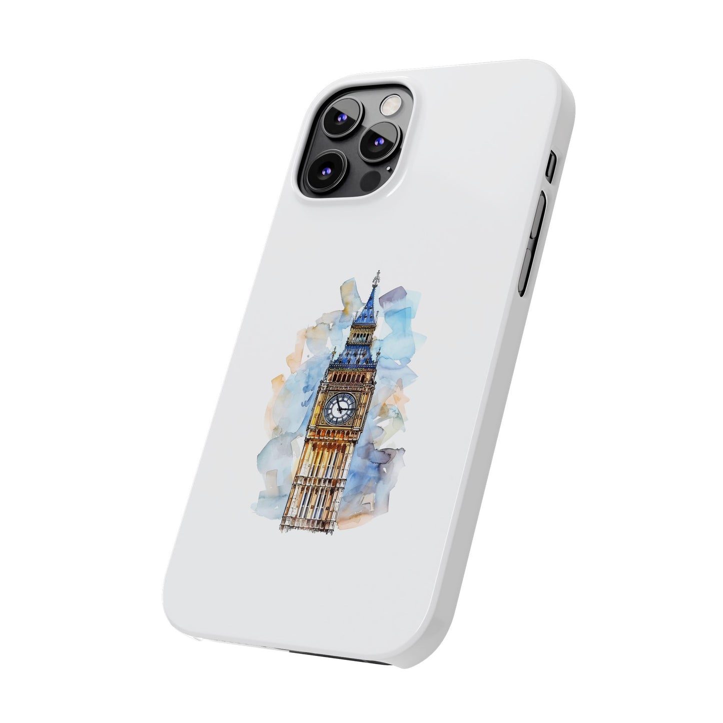 Stylish Slim Phone Case - Big Ben Watercolor Design, Unique Gift for Travelers, London Souvenir, Everyday Use, Phone Accessory