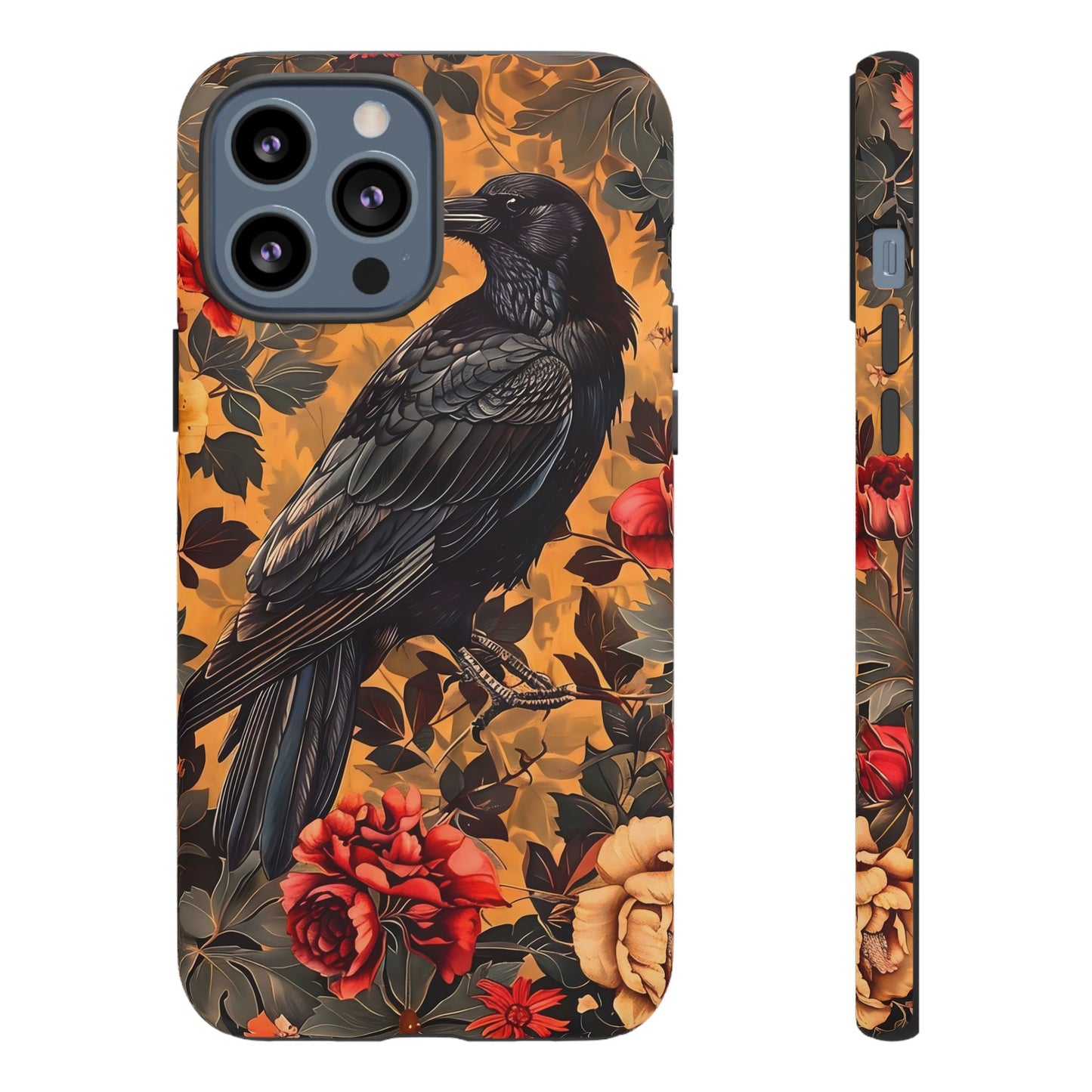 Raven Floral Phone Case - Tough Cases, Blackbird Decor, Gift for Nature Lovers, Bird Themed Accessories, Unique Phone Cover