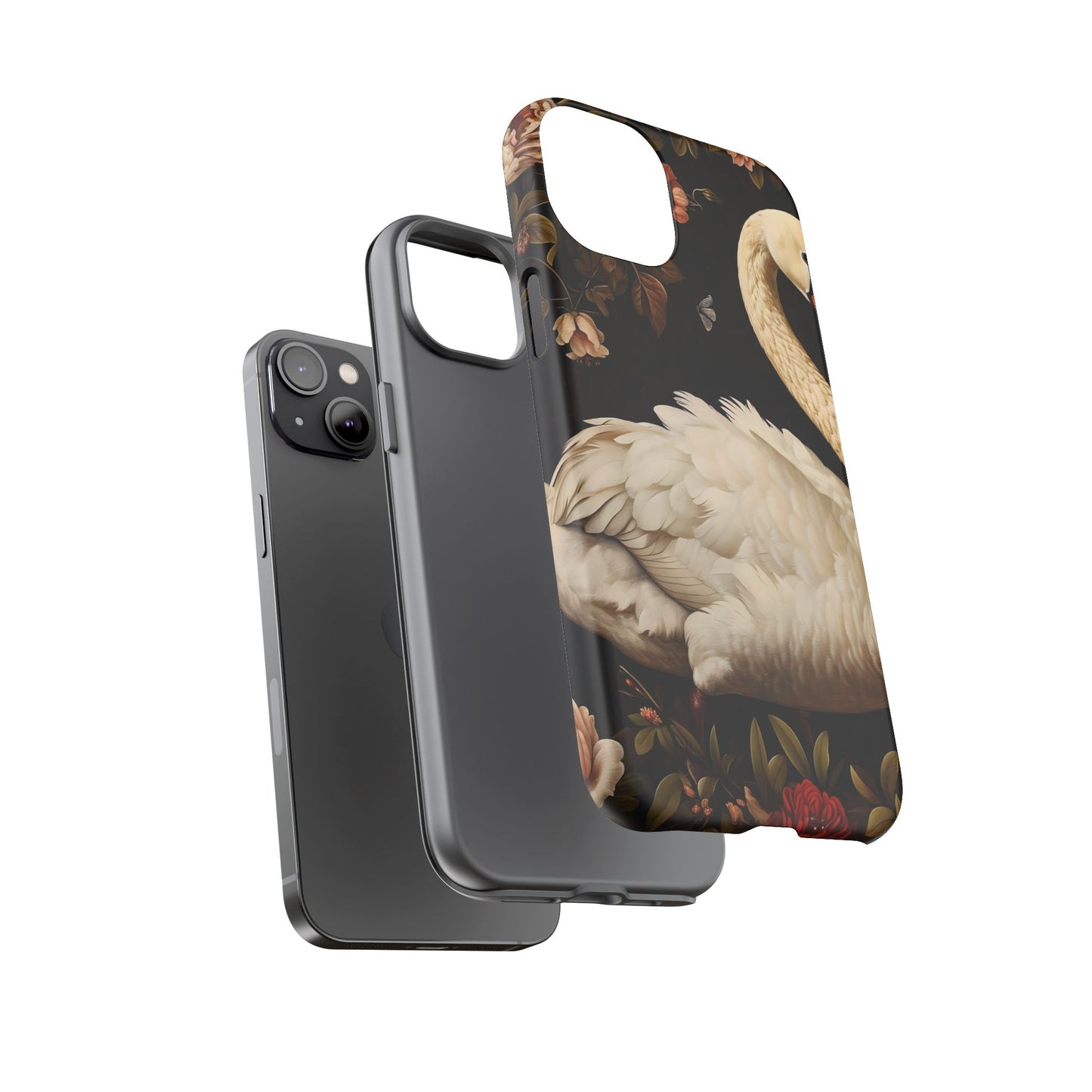 Elegant Swan Phone Case, Floral iPhone Cover, Tough Phone Case, Gift for Her, Nature Lover, Mother's Day, Birthday