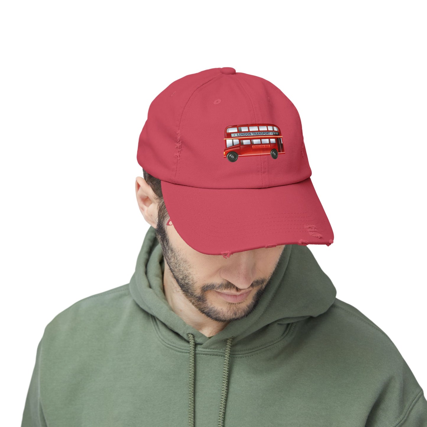 Vintage London Bus Cap, Unisex Distressed Cap, Travel Hat, Gift for Travelers, Summer Accessory, Adventure Headwear