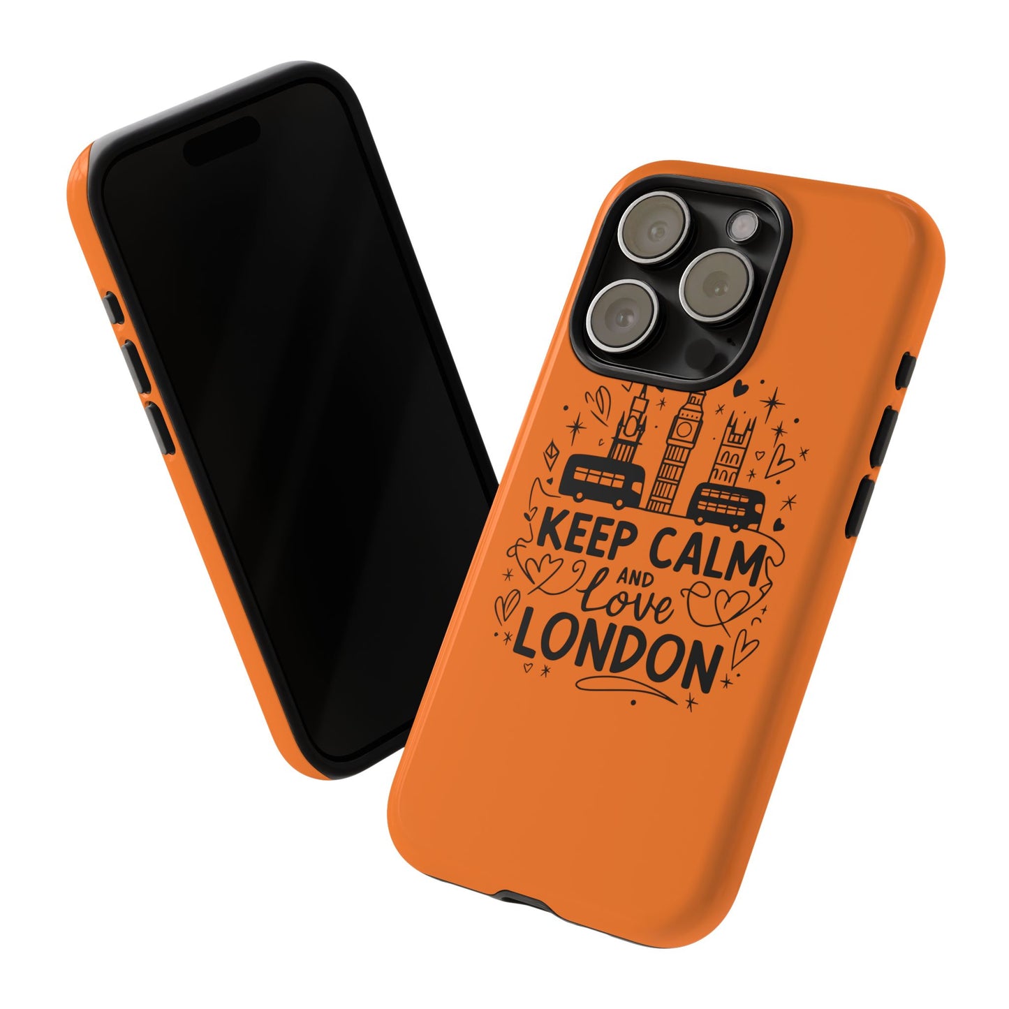London-Themed Phone Case: Keep Calm and Love London, UK Souvenir, Travel Gift, City Lover, Smartphone Accessories, Orange Design