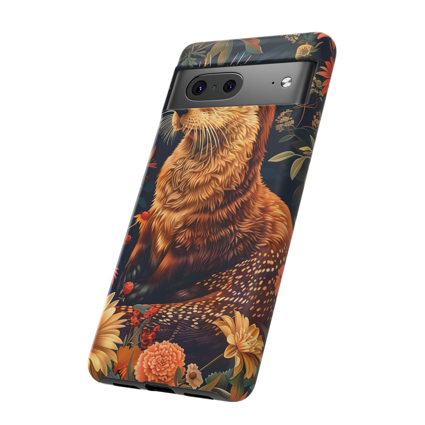 Otter Phone Case, Floral Otter Design, Tough Phone Cover, Nature Lover Gift, Cute Animal Accessories
