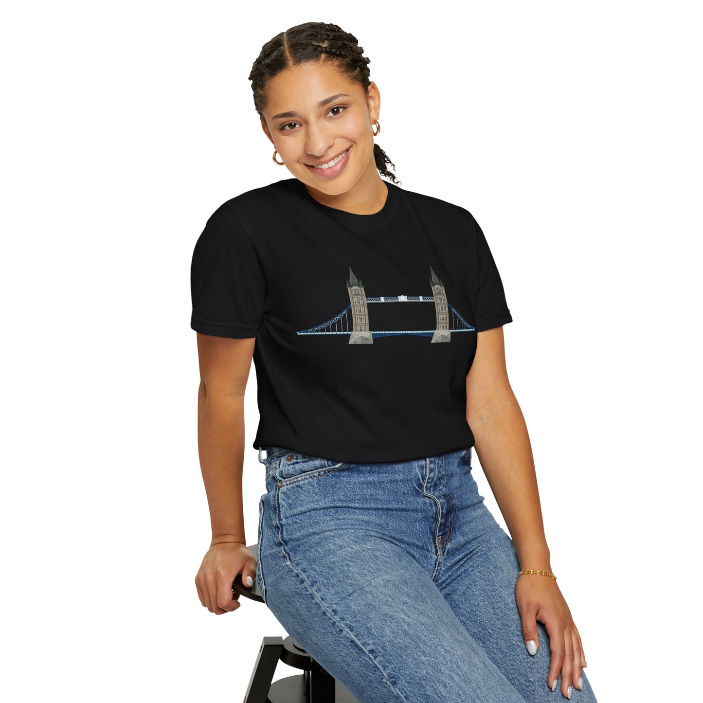 Unisex Garment-Dyed T-shirt - Tower Bridge - Iconic London Landmark Illustration