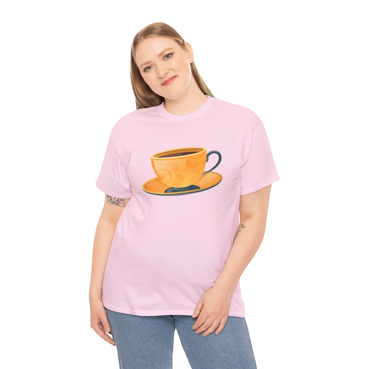 Unisex Heavy Cotton Tee - Elegant British Tea Cup - Classic Tea Time Style