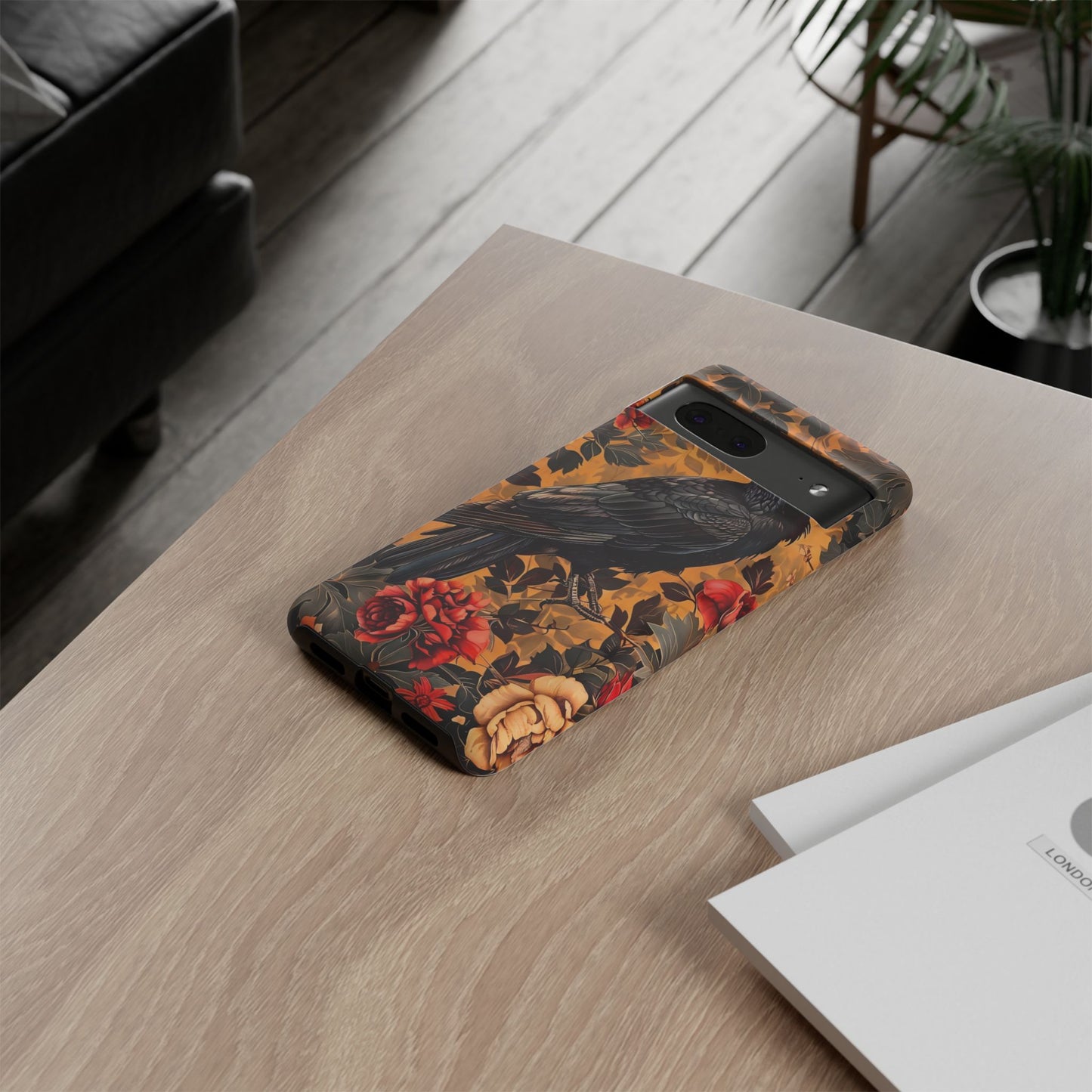 Raven Floral Phone Case - Tough Cases, Blackbird Decor, Gift for Nature Lovers, Bird Themed Accessories, Unique Phone Cover