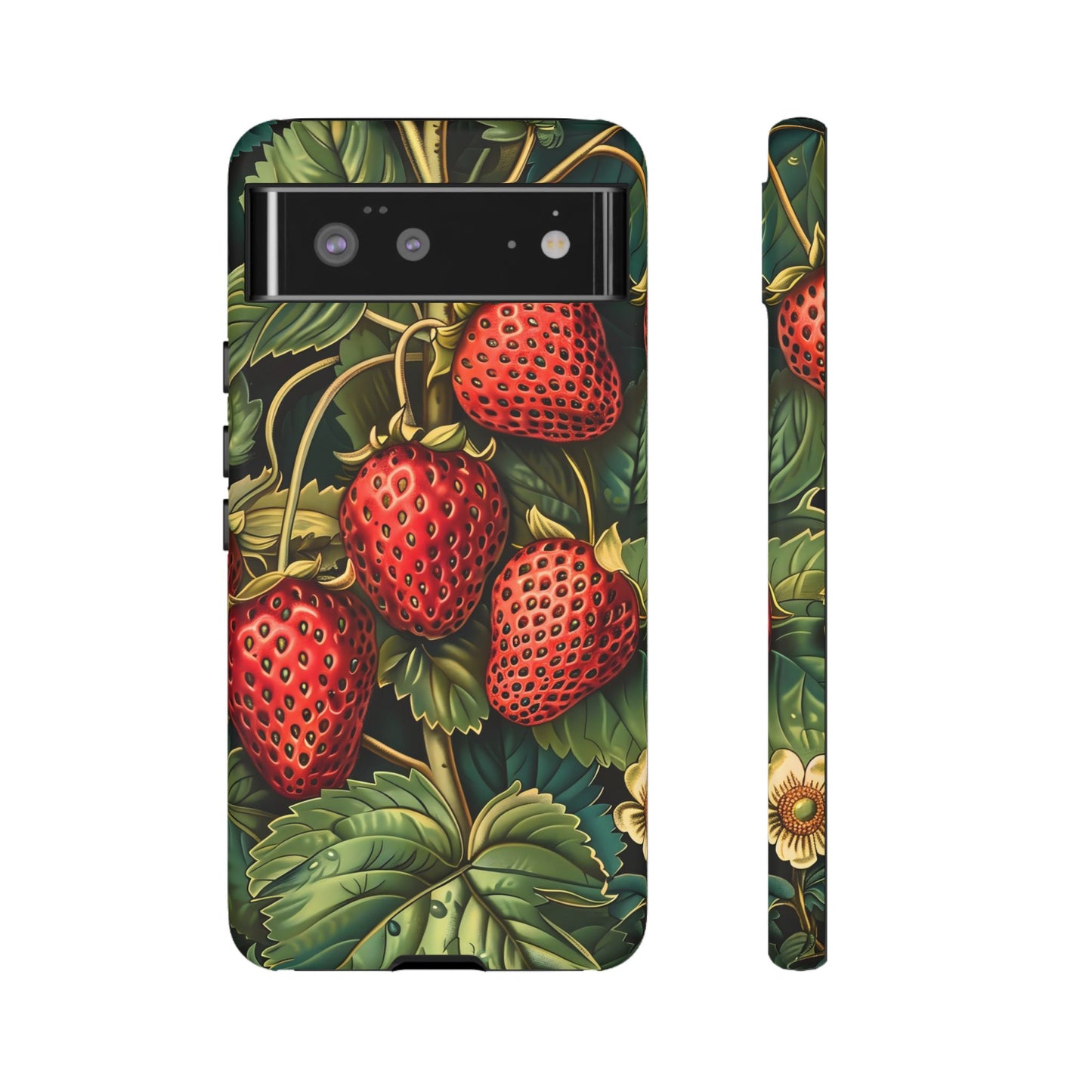 Strawberry Phone Case, Tough Berry Case, Floral Phone Cover, Cute Smartphone Shell, Nature-Inspired Gift