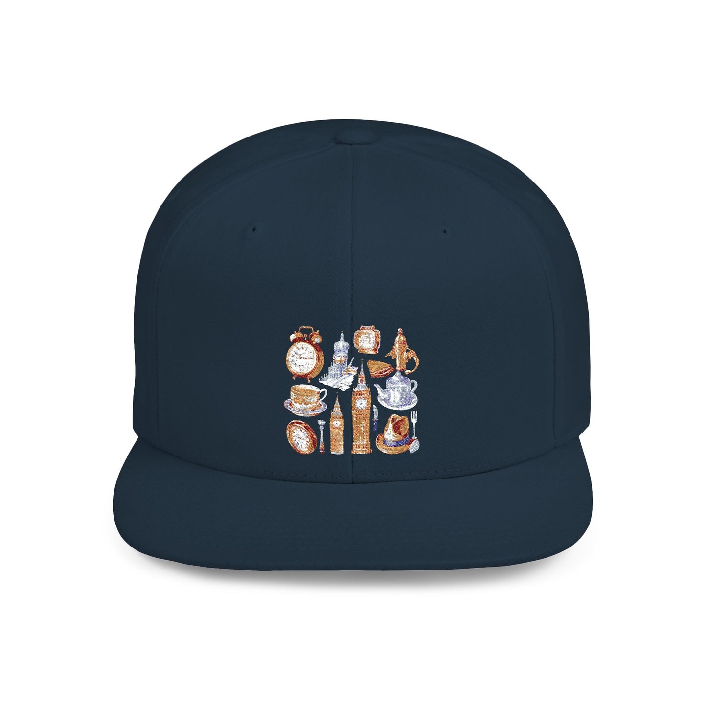 Vintage London England Icons - Scones & Tea Watercolor Flat Bill Snapback
