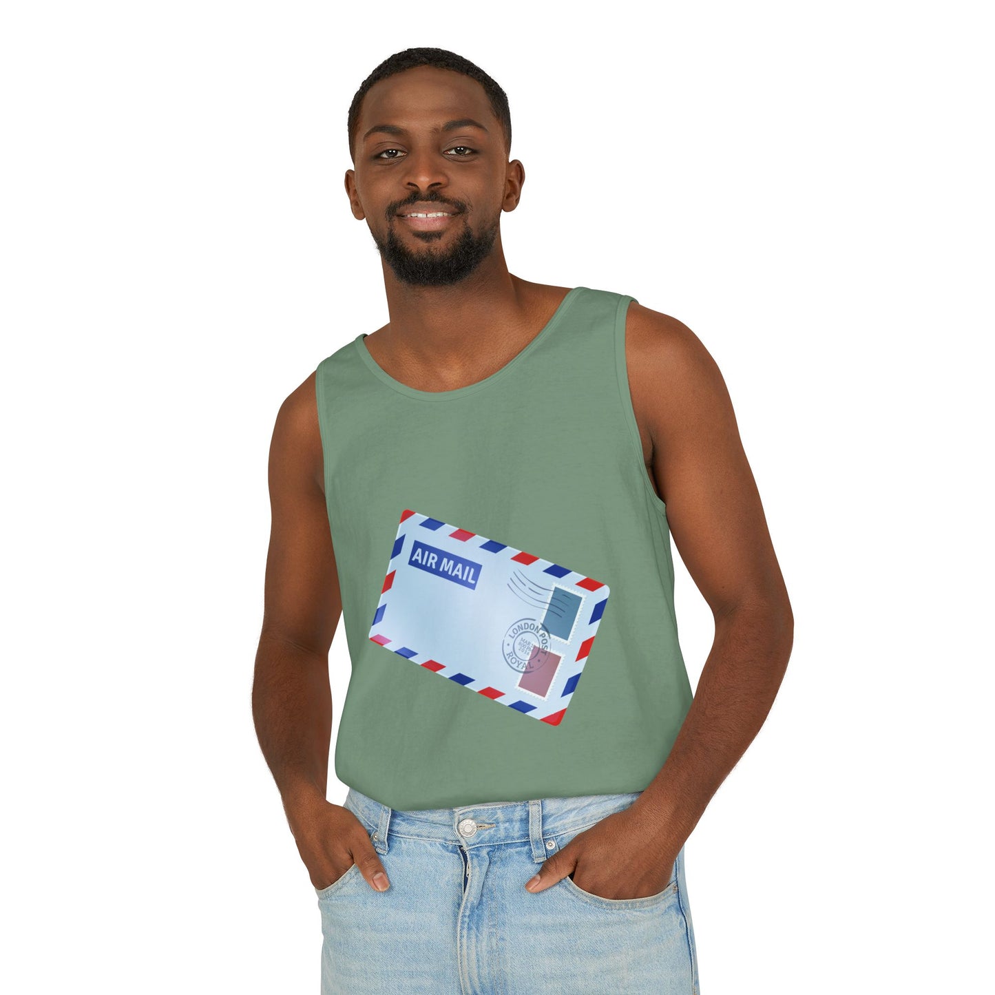 Unisex Garment-Dyed Tank Top - Vintage British Air Mail - Classic Postal Design