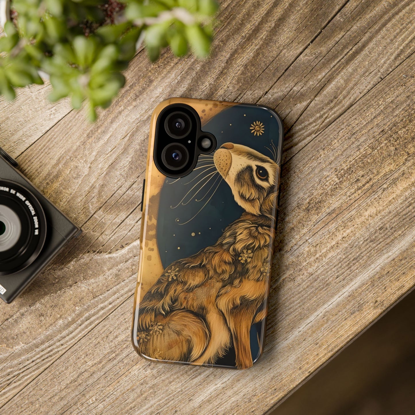 Artistic Phone Case with Celestial Hare Design, Tough Cases, Unique Gifts, Nature Lovers, Phone Accessories, Bohemian Style
