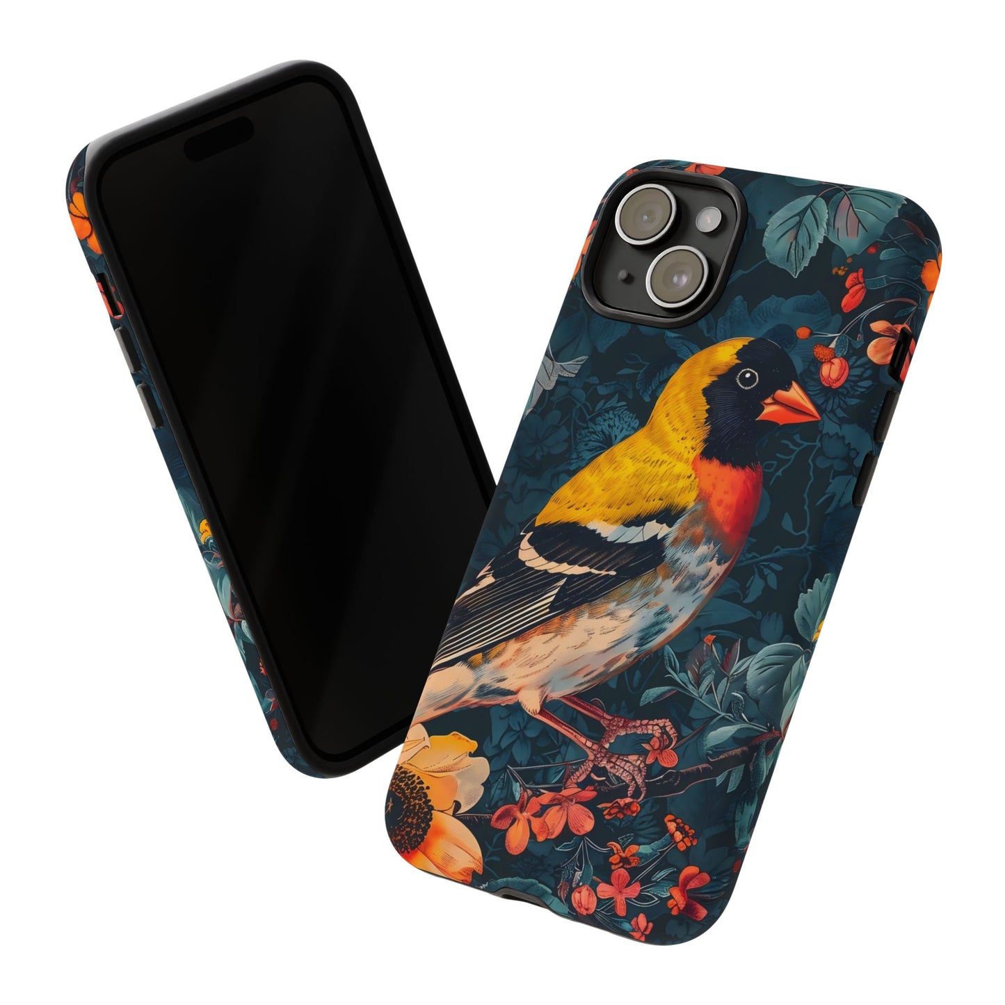 Colorful Bird Phone Case, Floral Phone Cover, Tough Phone Protector, Nature Lover Gift, Botanical Case, Unique Mobile Accessory