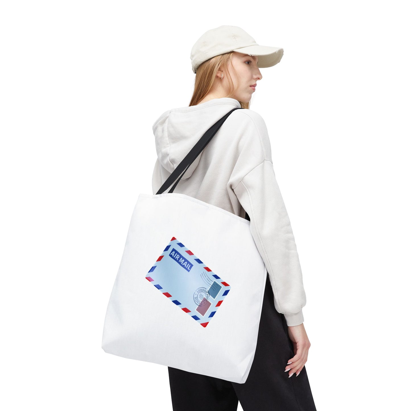 Air mail Print Tote Bag, Stylish Reusable Shopper, Travel Accessory, Gift for Postcard Lovers, Eco-Friendly Tote