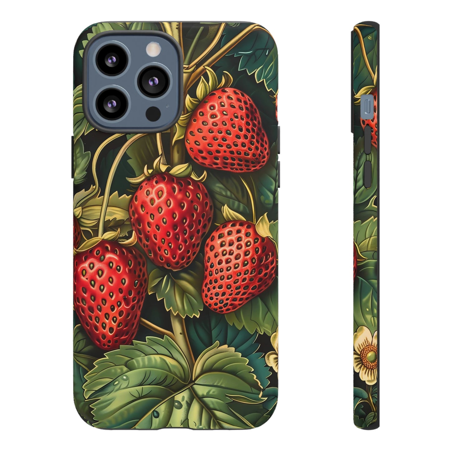 Strawberry Phone Case, Tough Berry Case, Floral Phone Cover, Cute Smartphone Shell, Nature-Inspired Gift