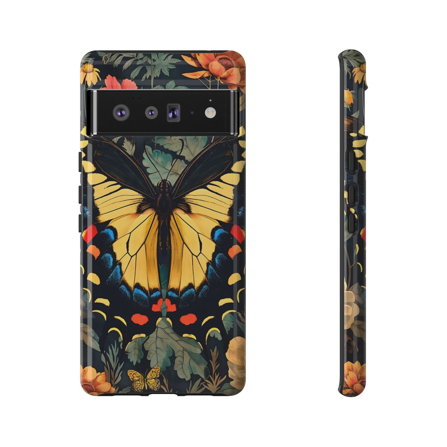 Butterfly Floral Phone Case, Art-inspire Tough Case, Gift for Nature Lovers, Butterfly Pattern Cover, Eco-Friendly Mobile Accessory